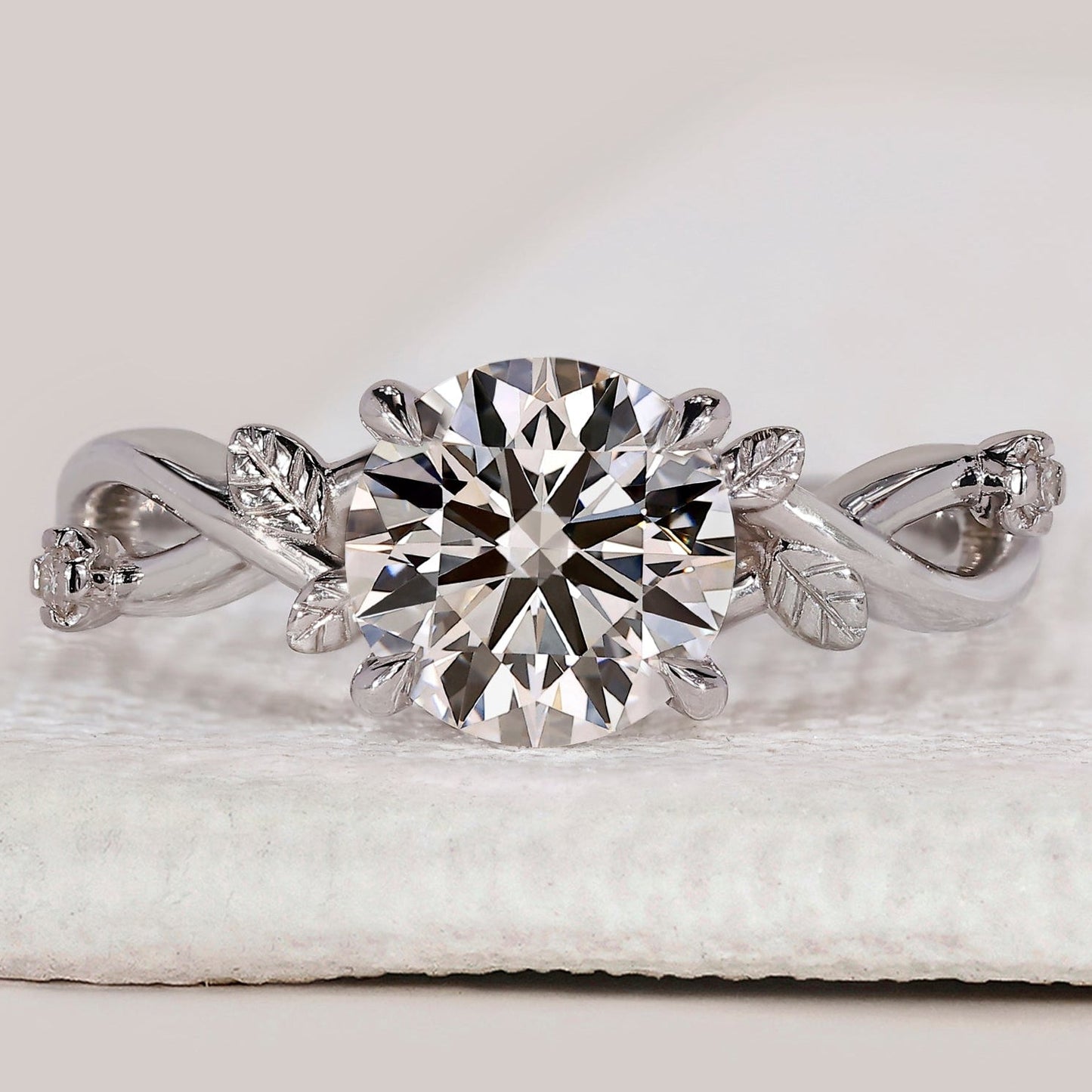 Round Cut Diamond Nature Inspired Engagement Ring
