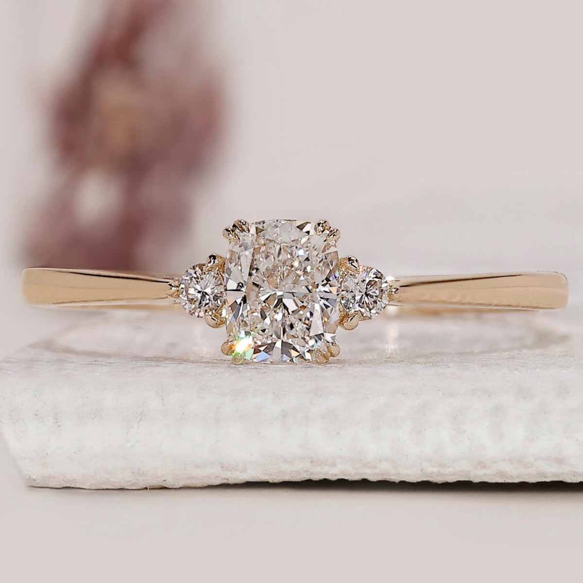 3 Stone Cushion Cut Engagement Ring