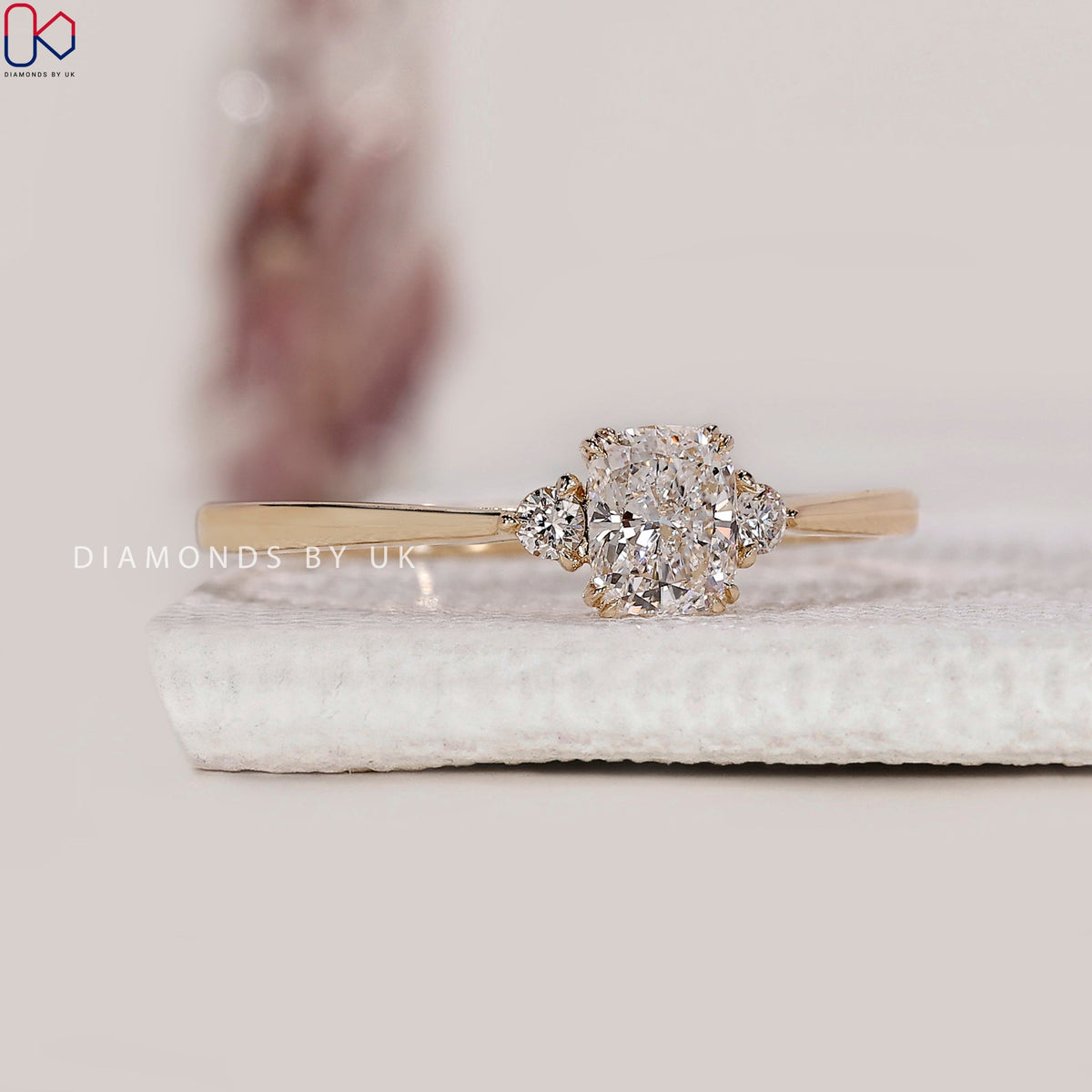3 Stone Cushion Cut Engagement Ring