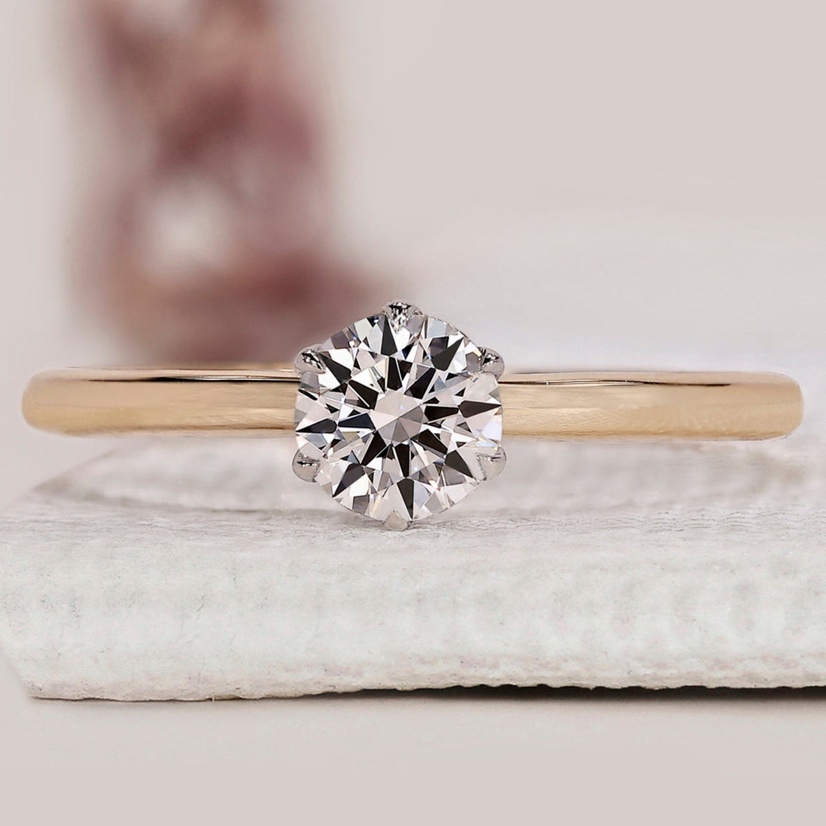 White And Yellow Gold Solitaire Diamond Engagement Ring