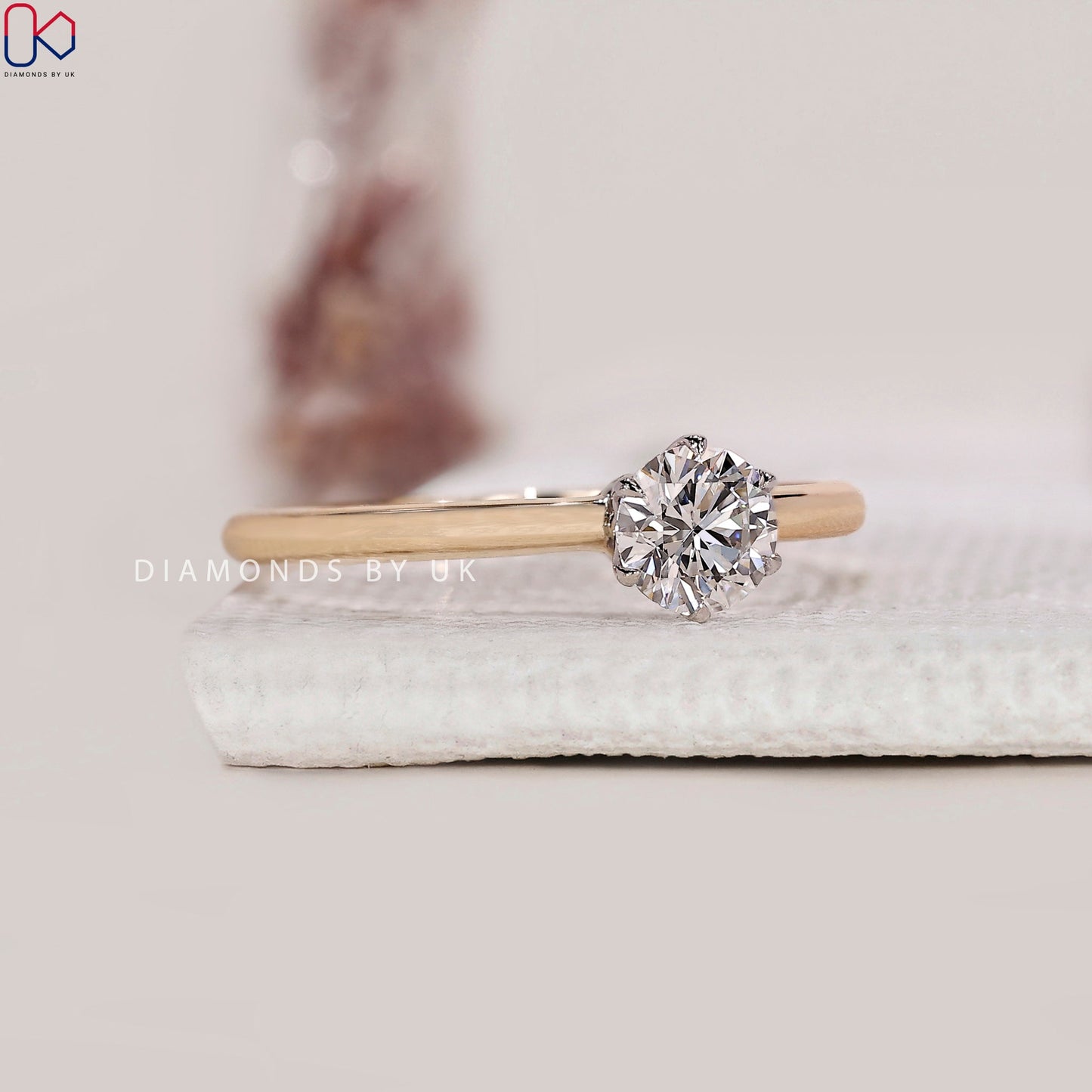 White And Yellow Gold Solitaire Diamond Engagement Ring