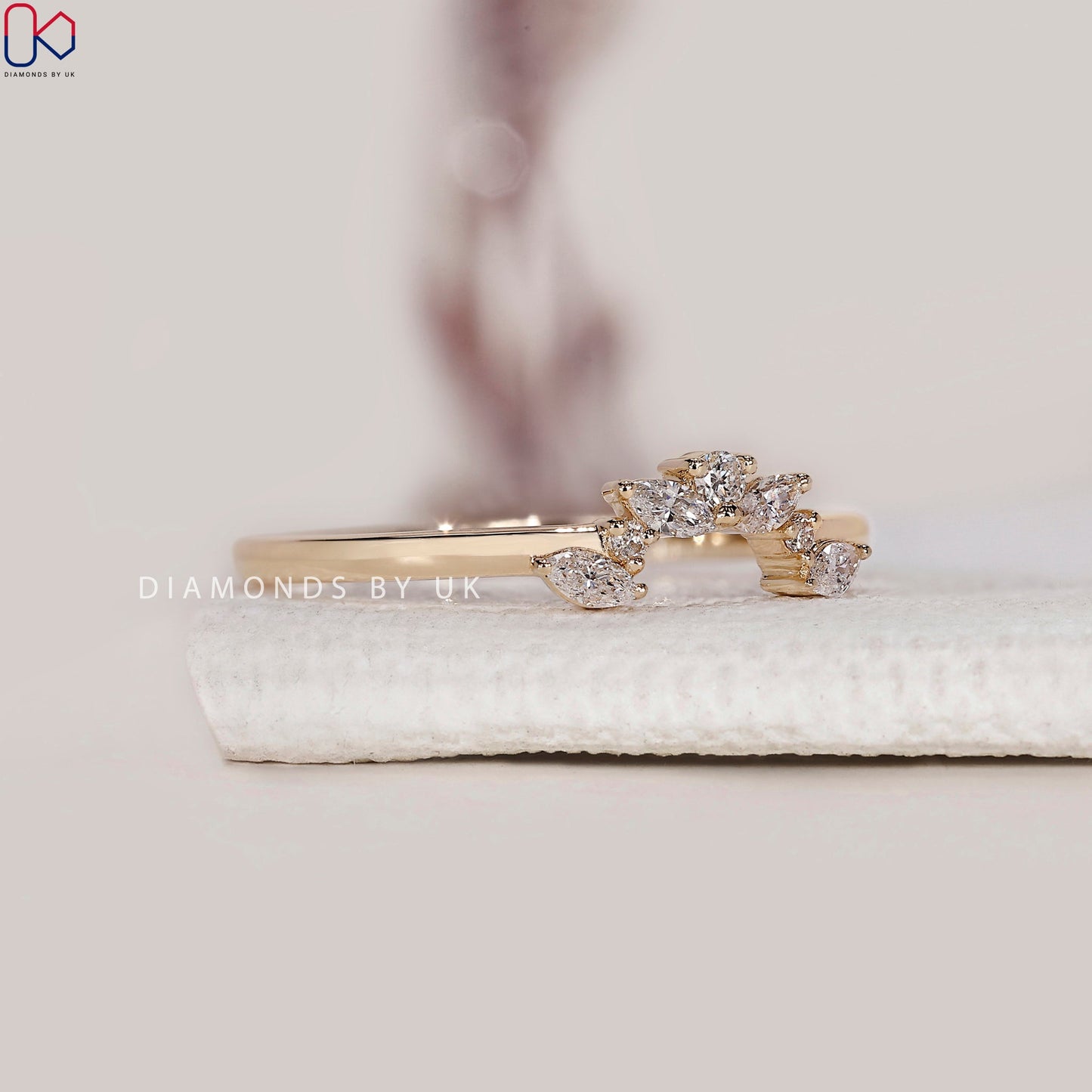 U Shaped Wedding Band - Marquise And Round Diamond