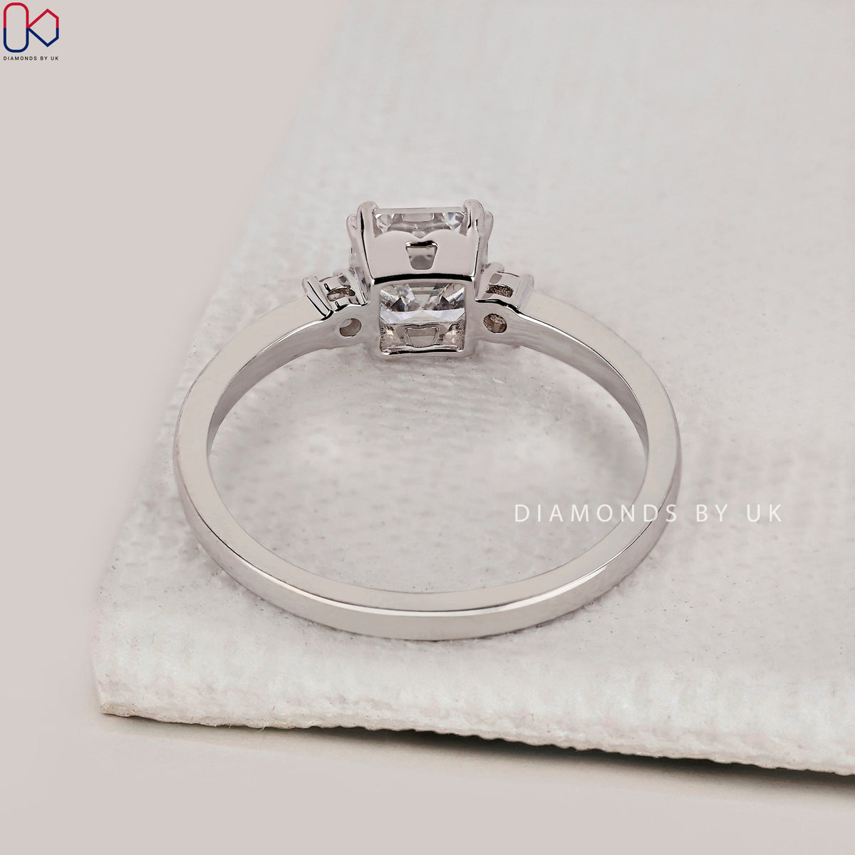 Asscher Cut Diamond Ring In White Gold