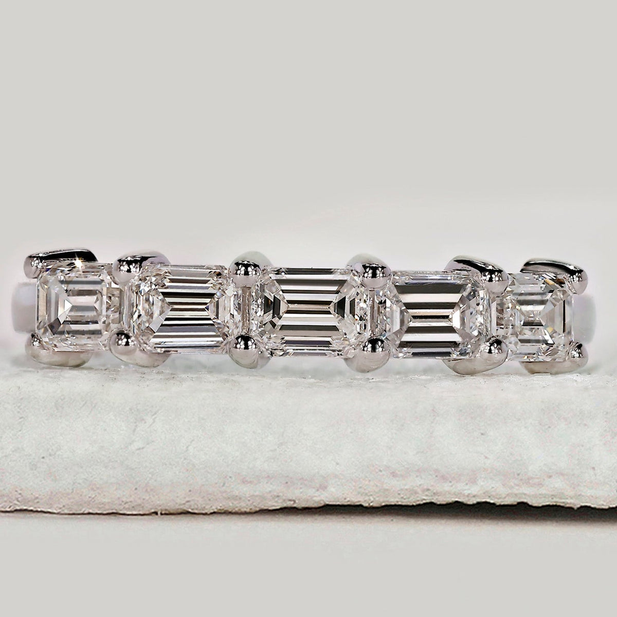 Emerald Cut 5 Stone Diamond Band in White Gold