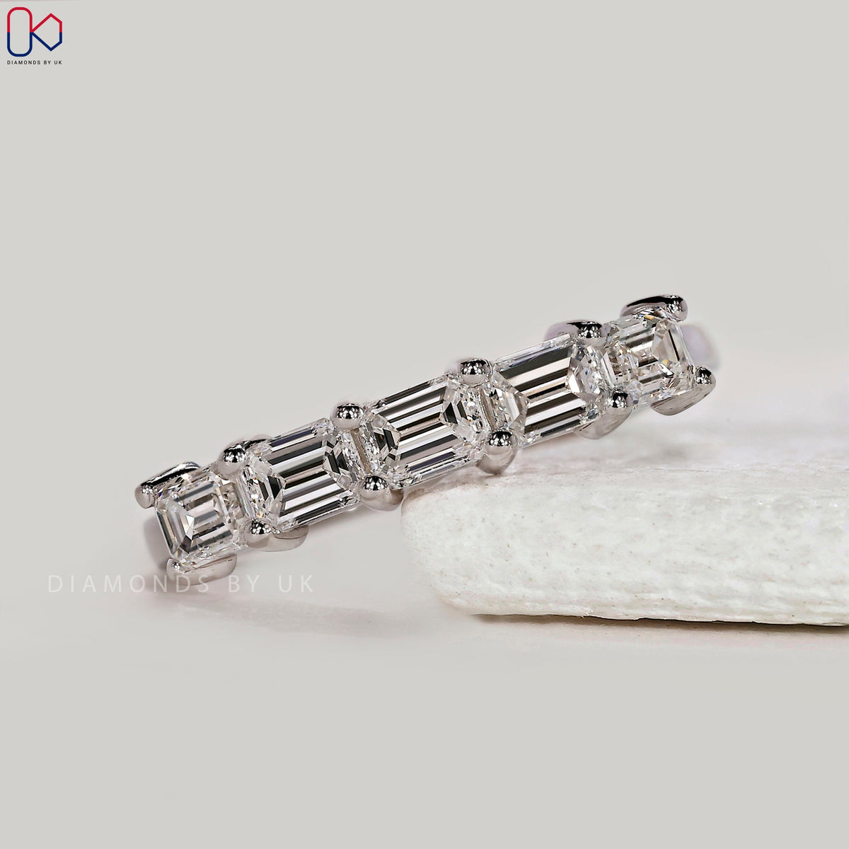 Emerald Cut 5 Stone Diamond Band in White Gold