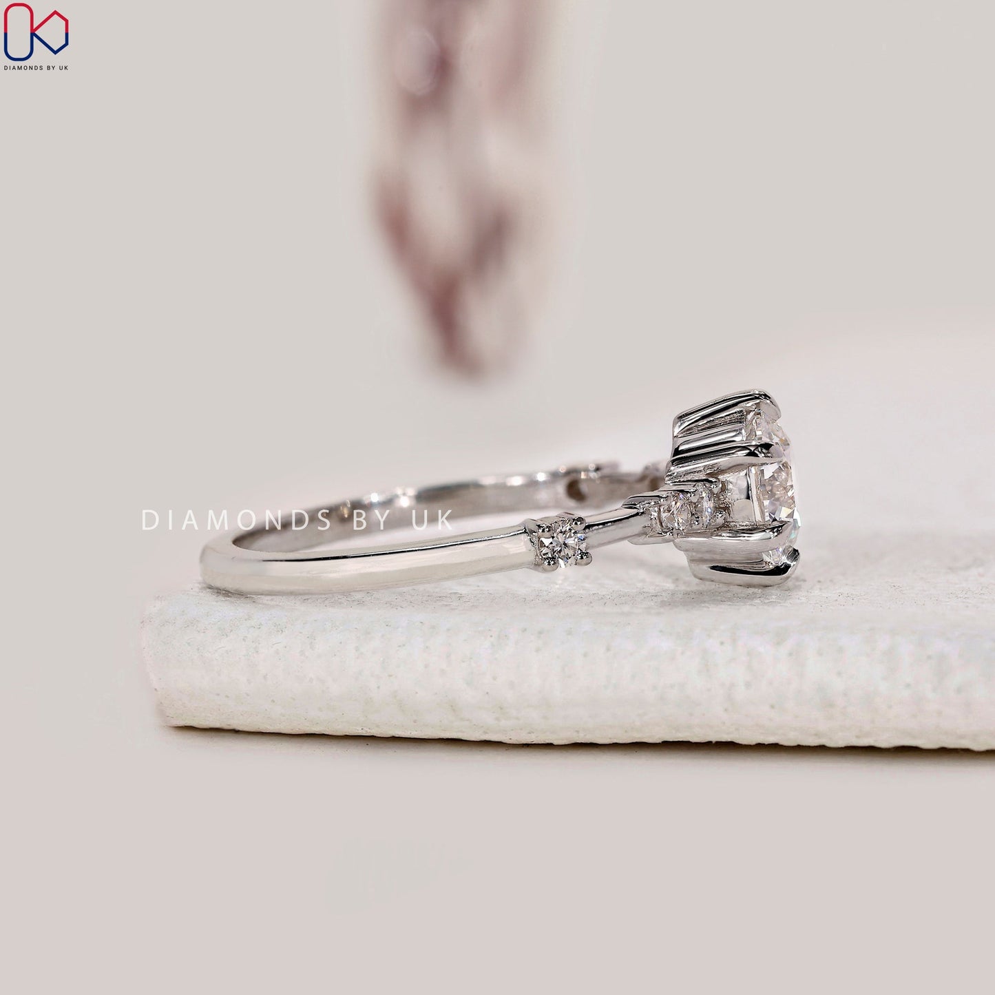 Round Diamond Engagement Ring With Distance Pave Band