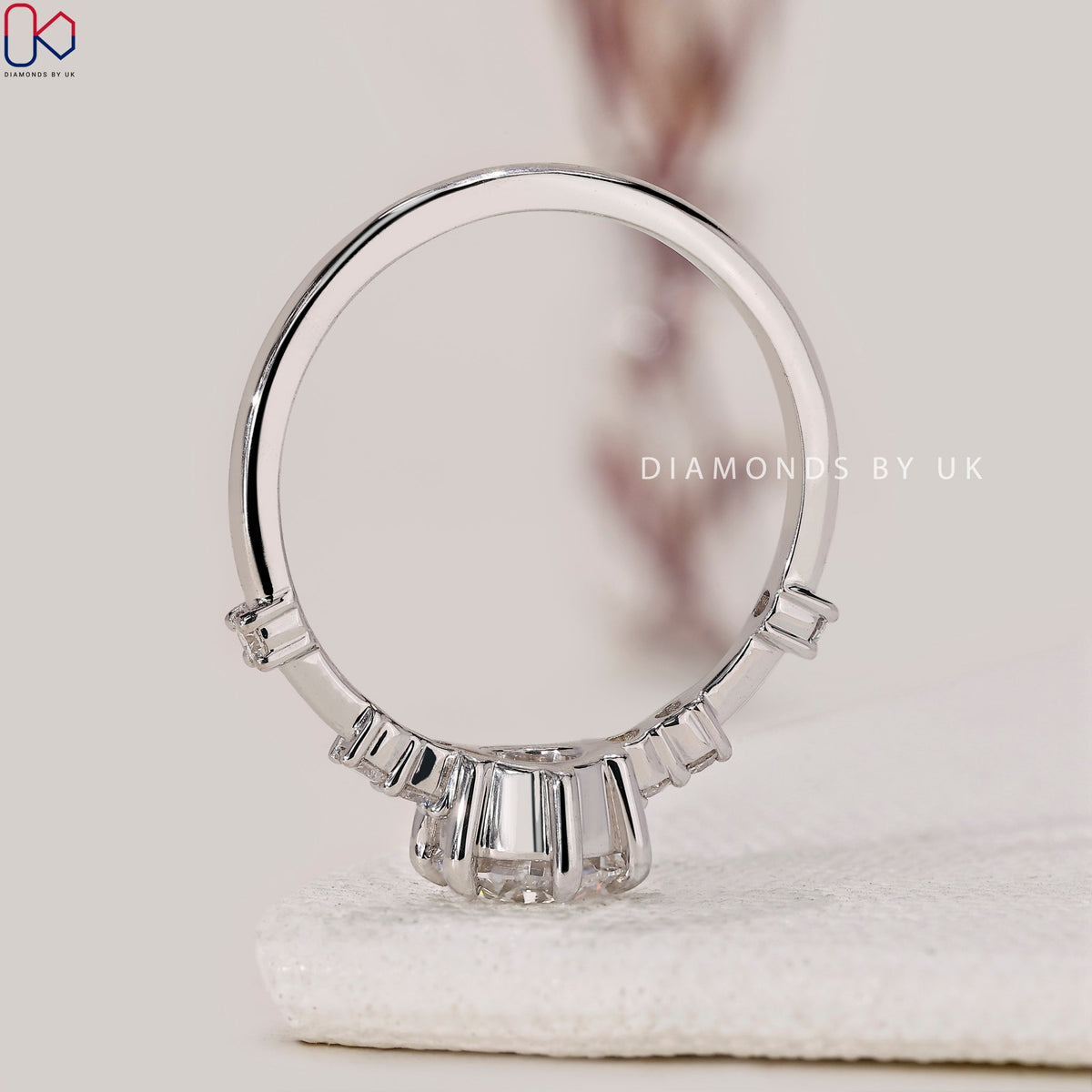 Round Diamond Engagement Ring With Distance Pave Band