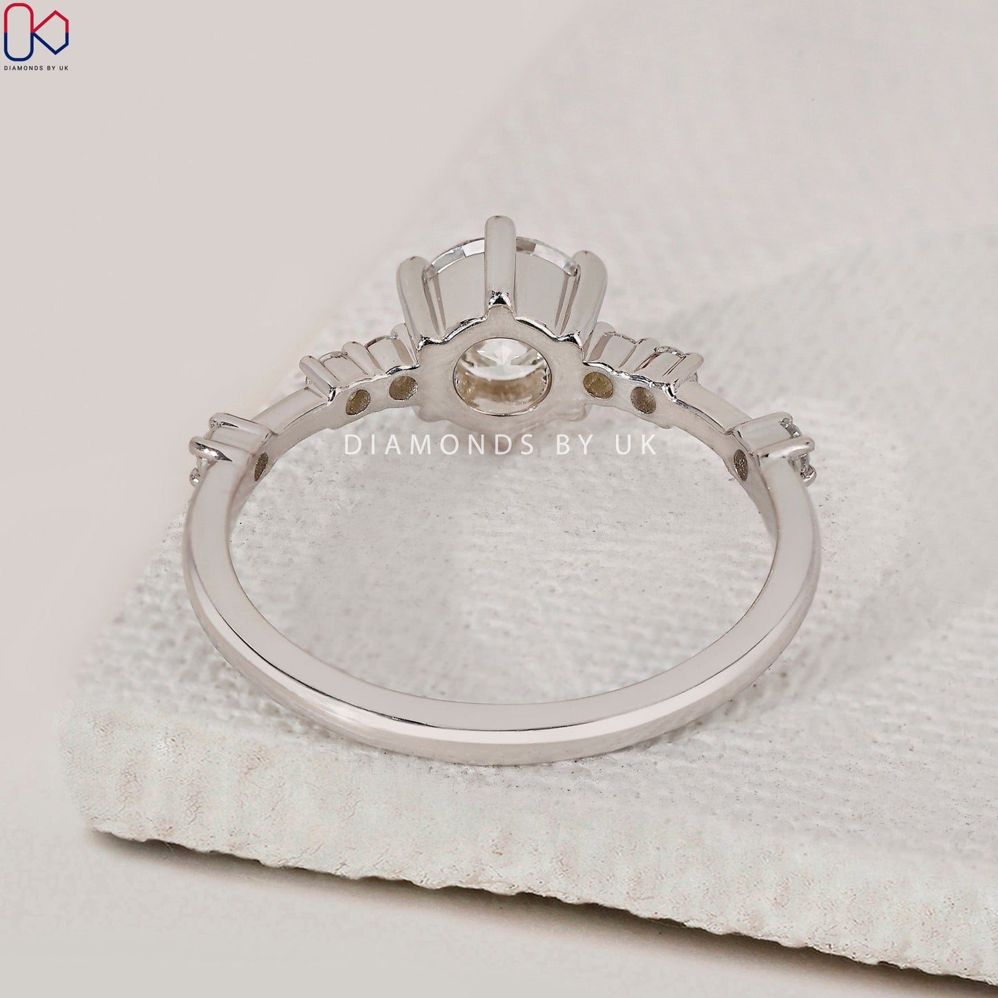 Round Diamond Engagement Ring With Distance Pave Band