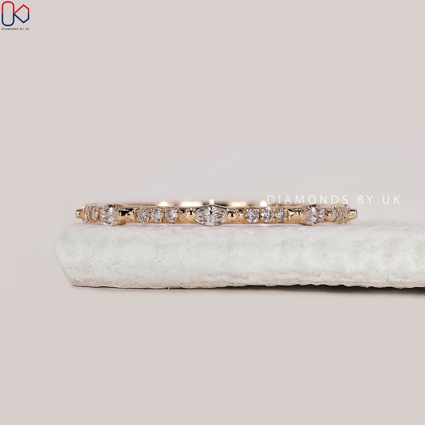Marquise And Round Cut Yellow Gold Wedding Band
