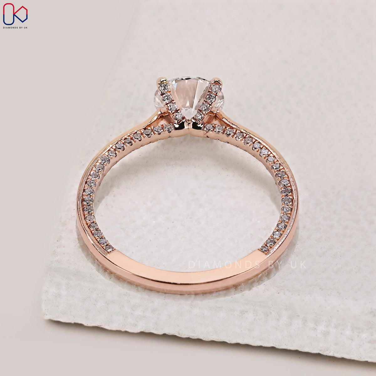 Hidden Pave Round Cut Rose Gold Diamond Ring