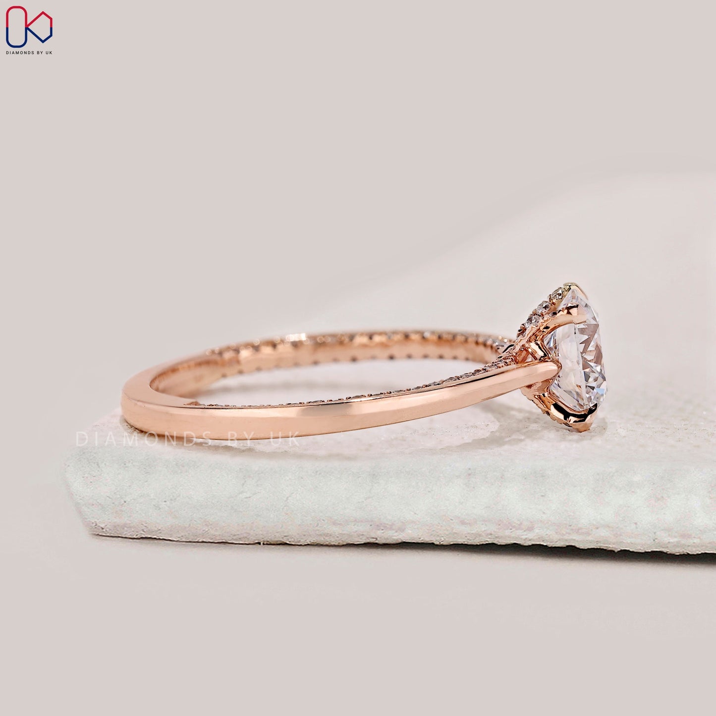 Hidden Pave Round Cut Rose Gold Diamond Ring