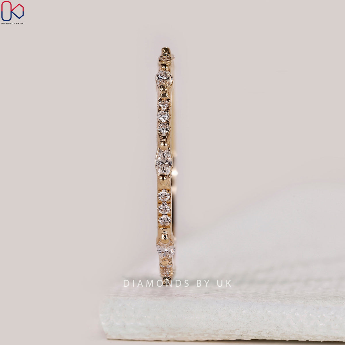 Marquise And Round Cut Yellow Gold Wedding Band