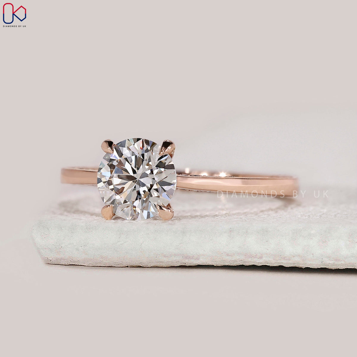 Hidden Pave Round Cut Rose Gold Diamond Ring