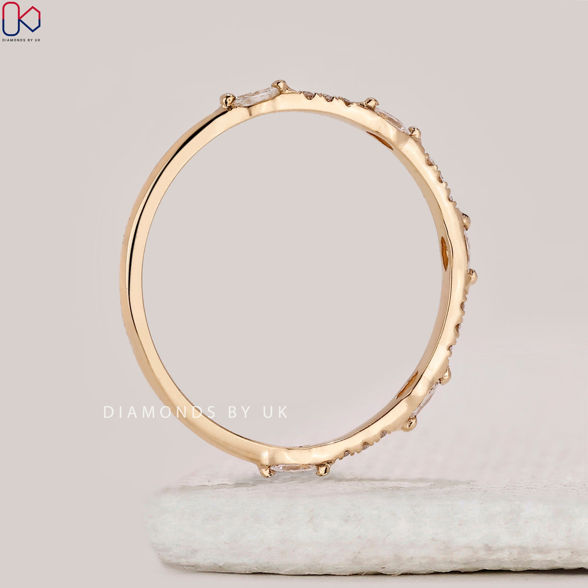 Marquise And Round Cut Yellow Gold Wedding Band