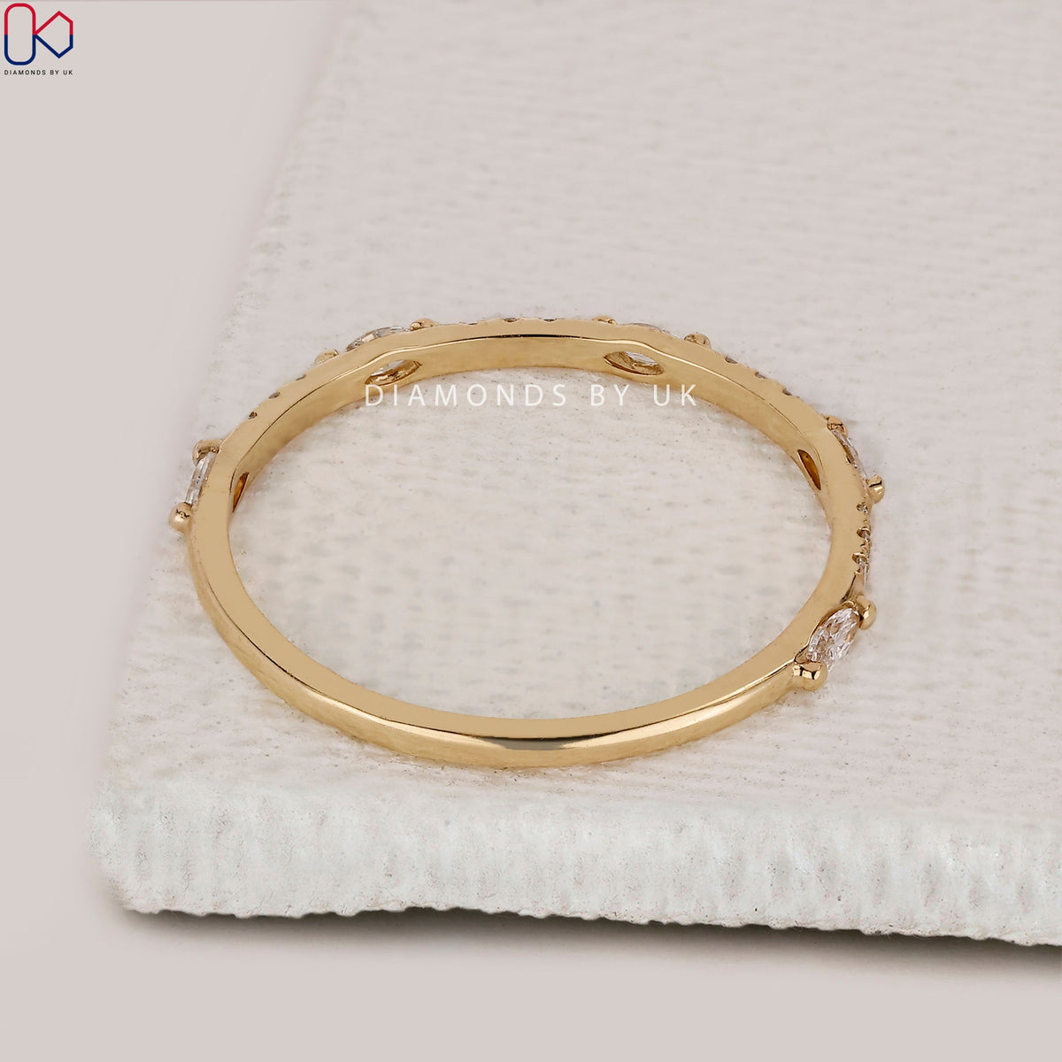 Marquise And Round Cut Yellow Gold Wedding Band
