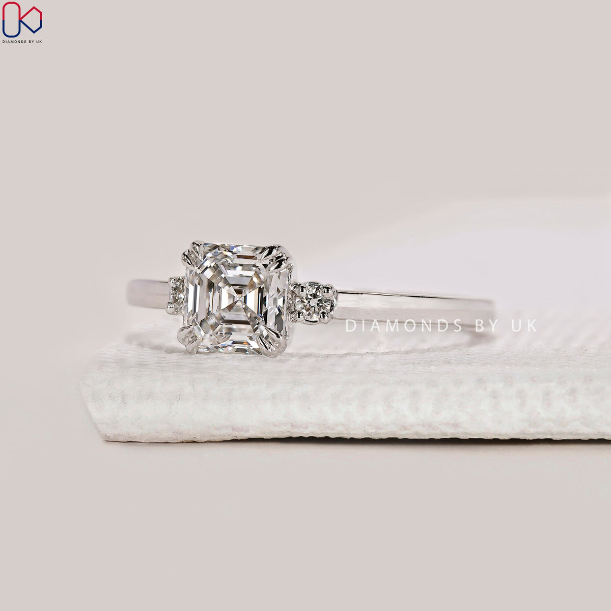 Asscher Cut Diamond Ring In White Gold