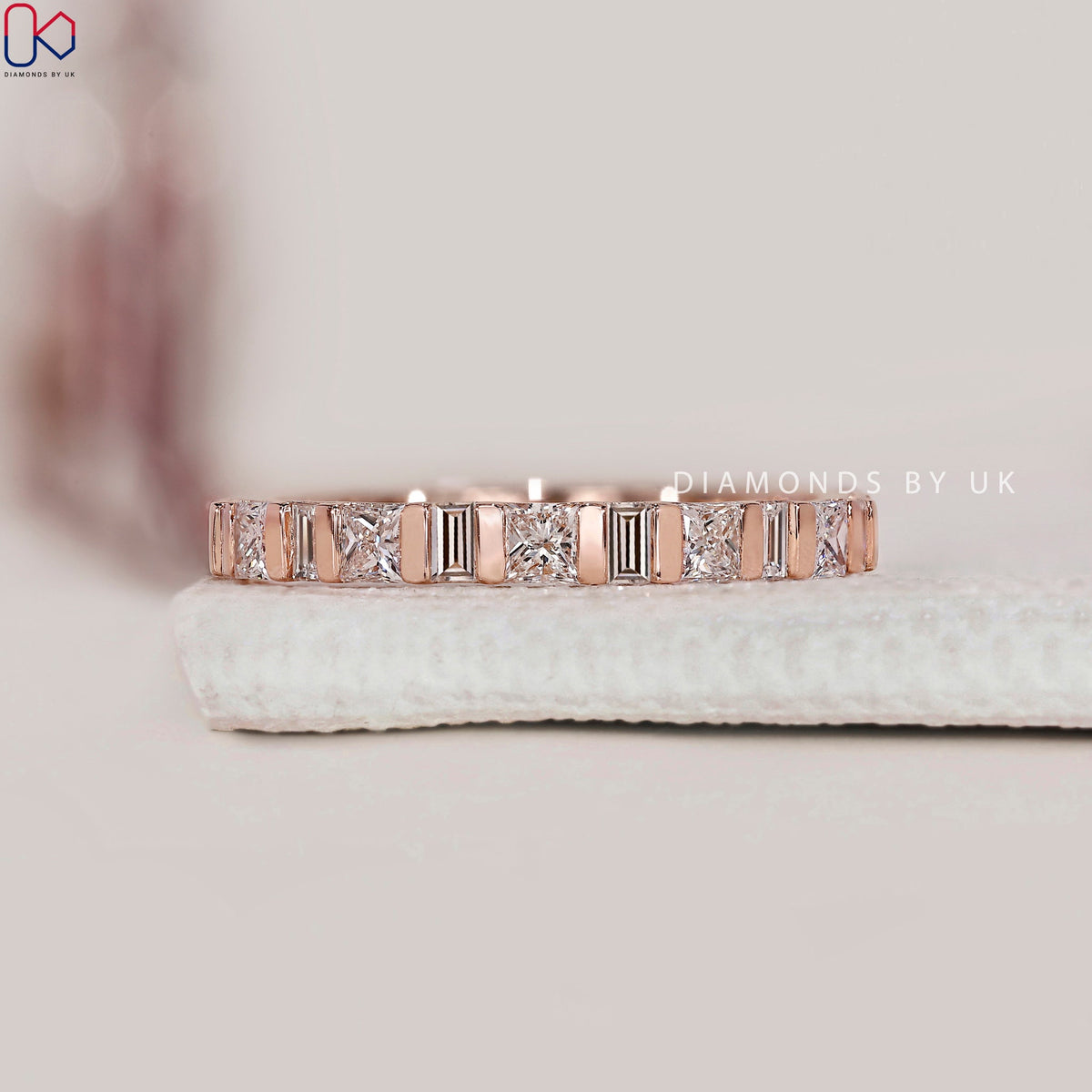 Princess Cut Diamond Rose Gold Wedding Band