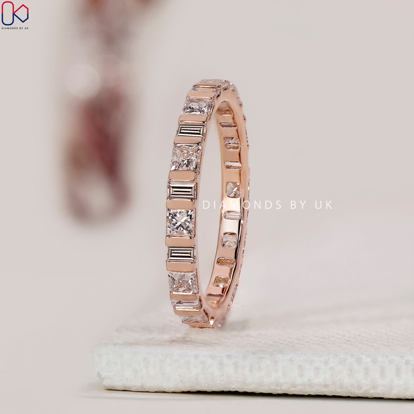 Princess Cut Diamond Rose Gold Wedding Band