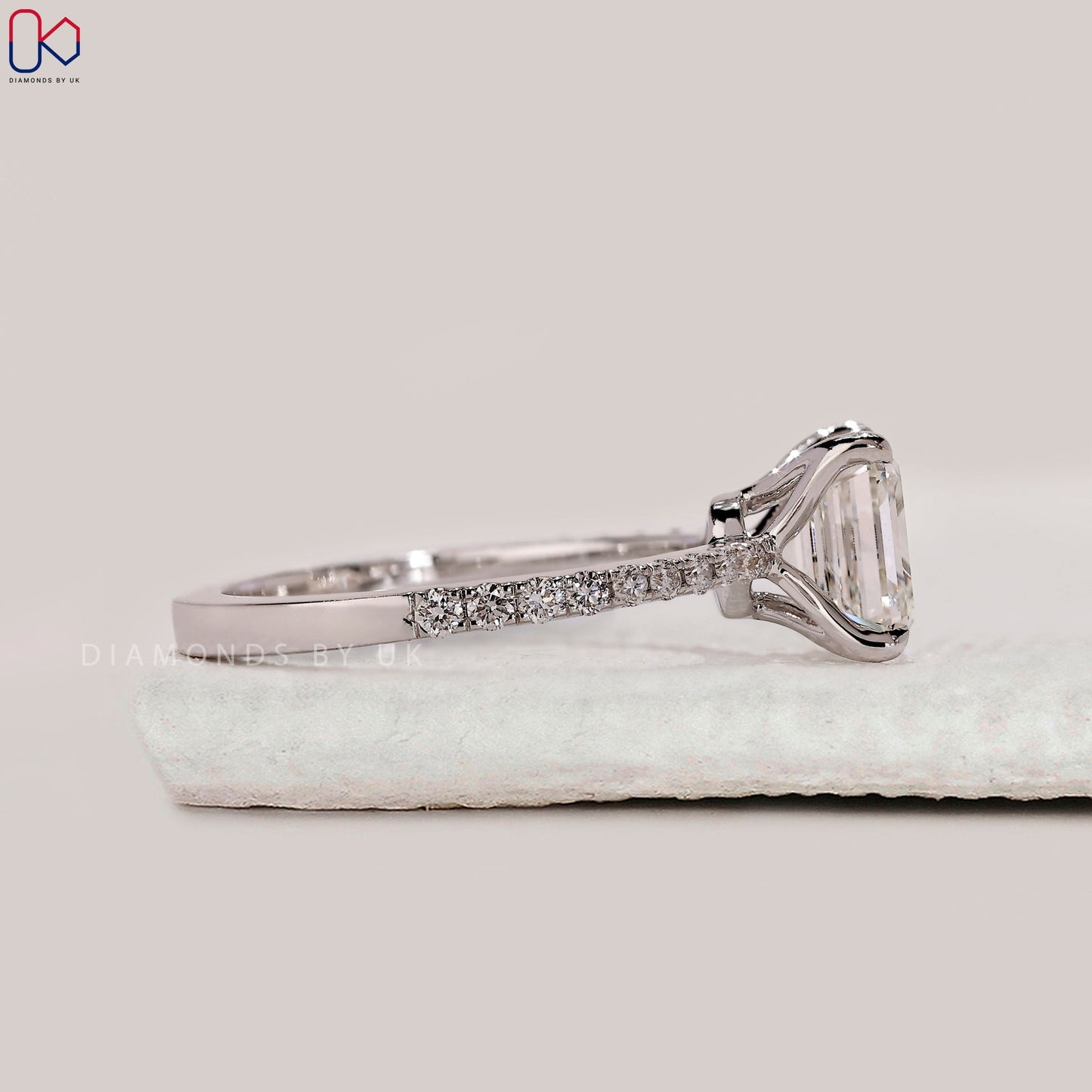 Asscher Diamond Engagement Ring in Pave Setting