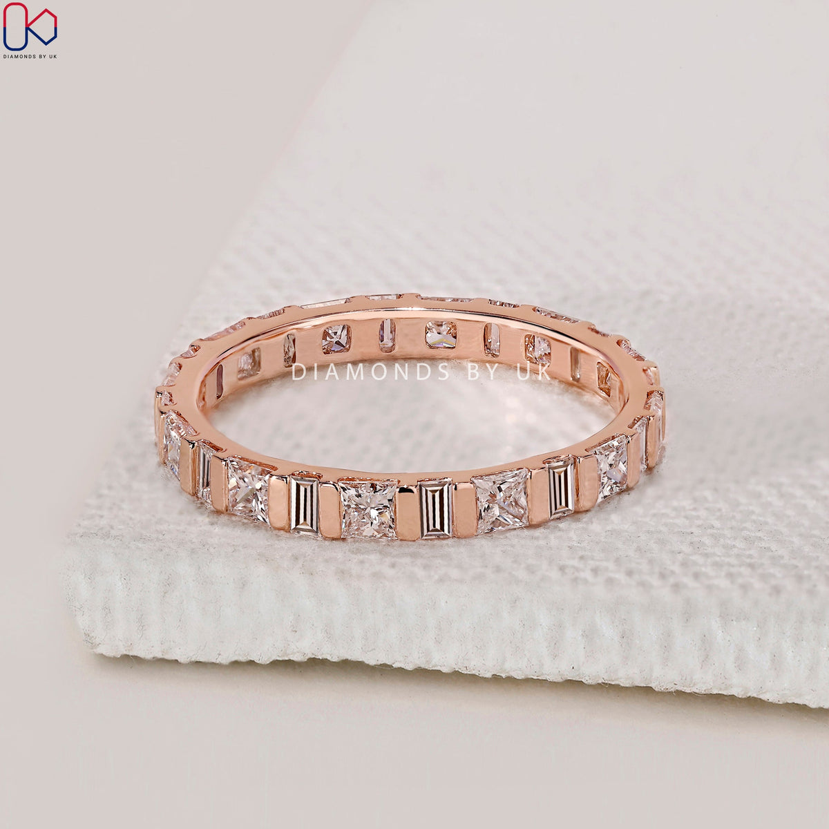 Princess Cut Diamond Rose Gold Wedding Band