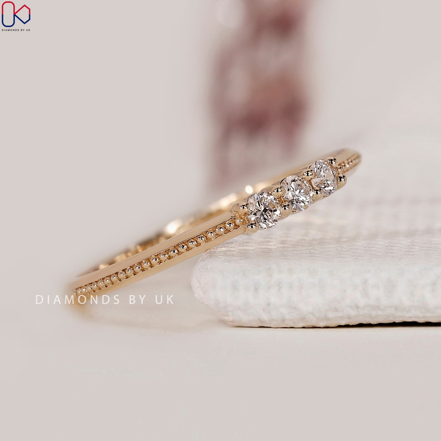 Round 3 Stone Wedding Band In Yellow Gold