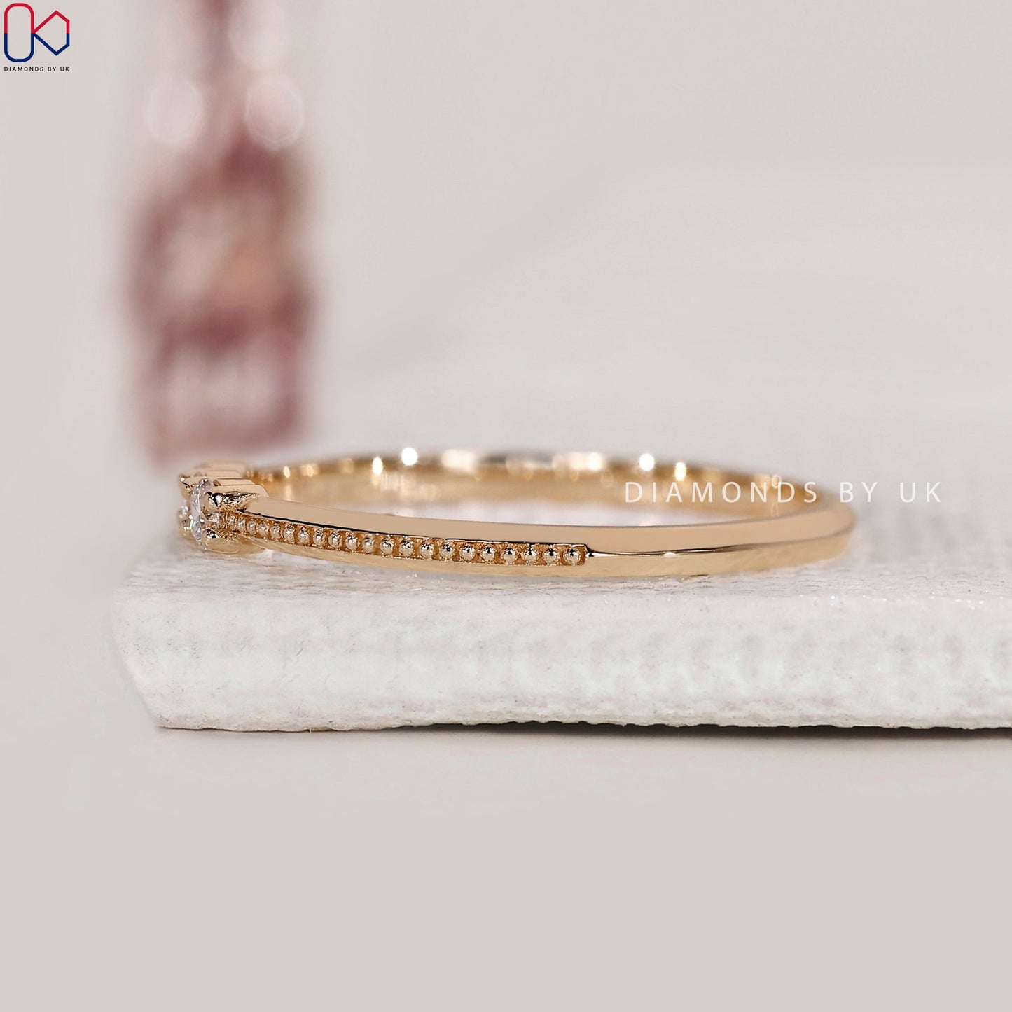 Round 3 Stone Wedding Band In Yellow Gold