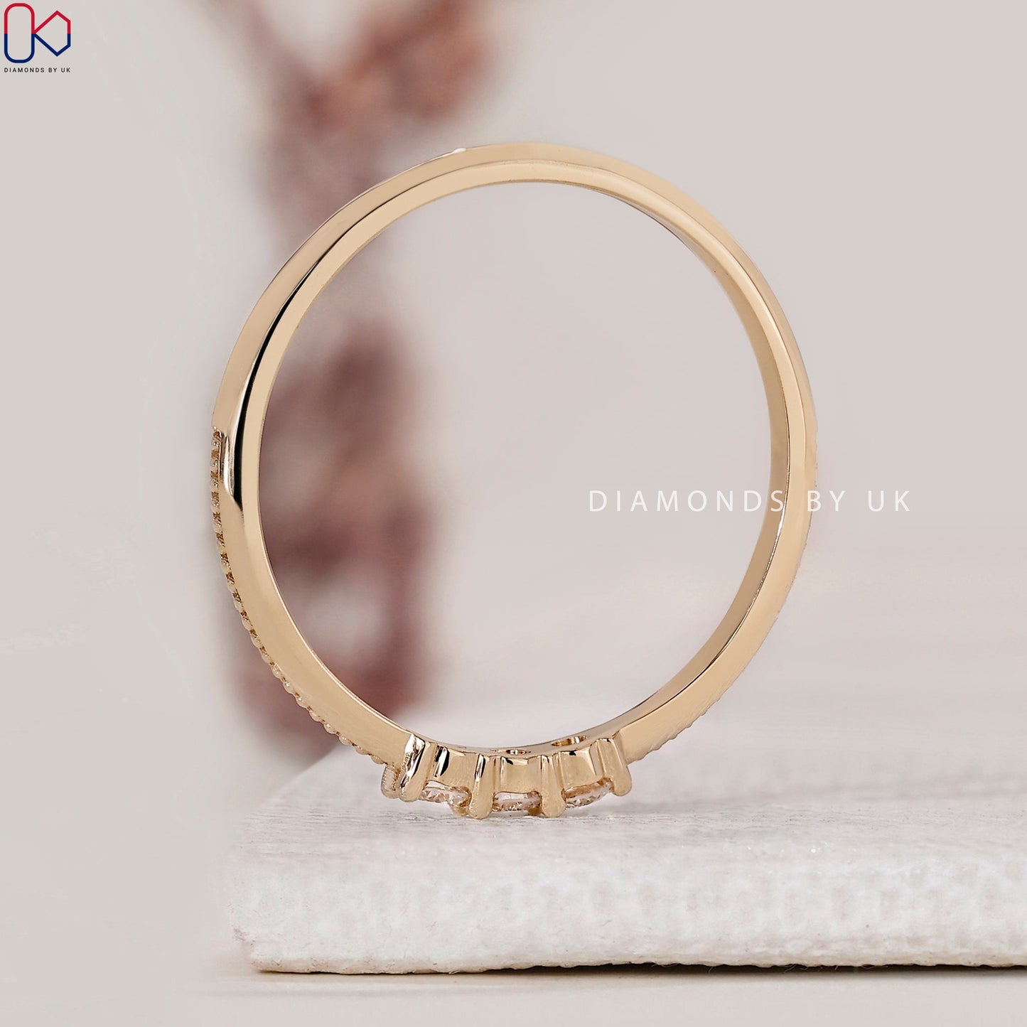 Round 3 Stone Wedding Band In Yellow Gold
