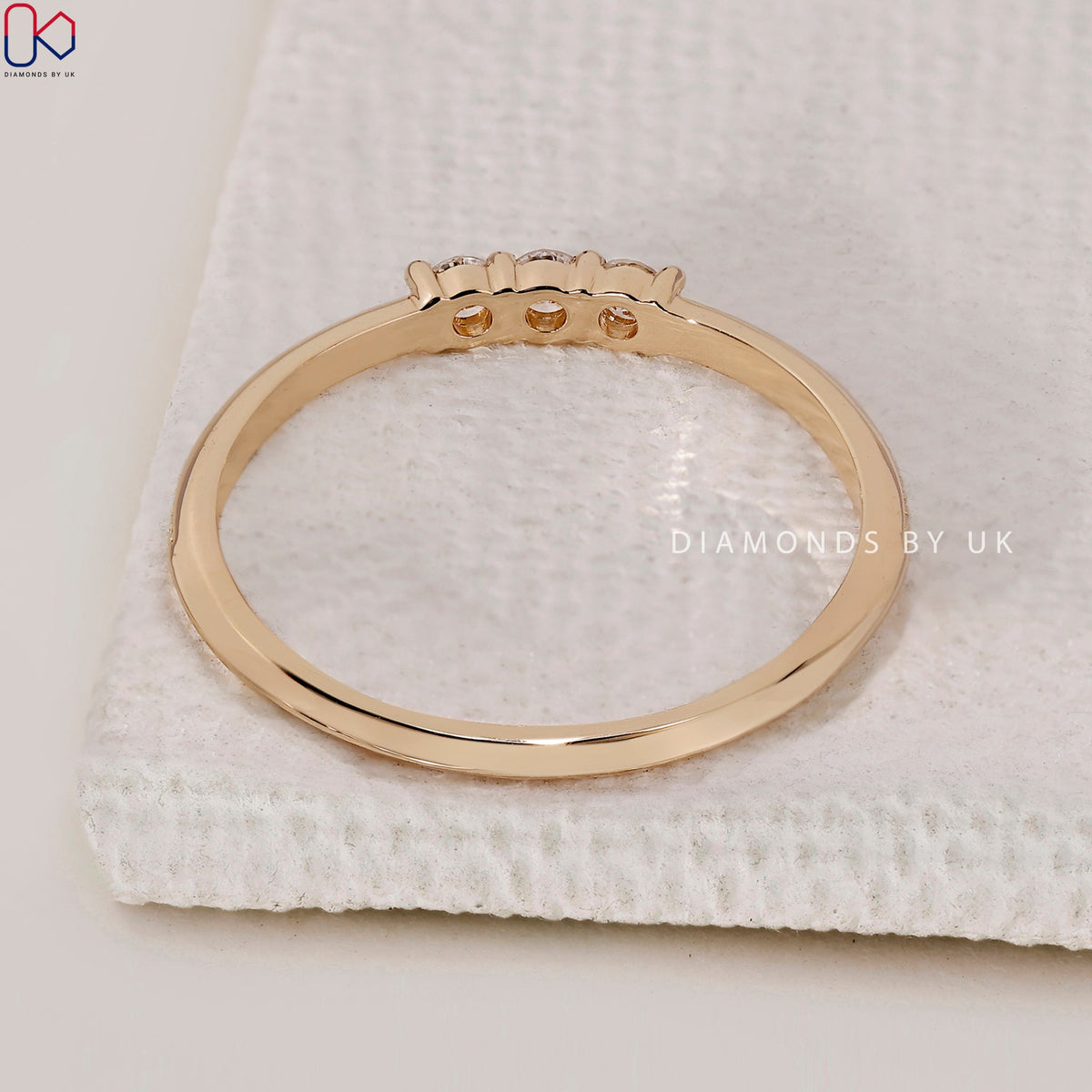 Round 3 Stone Wedding Band In Yellow Gold