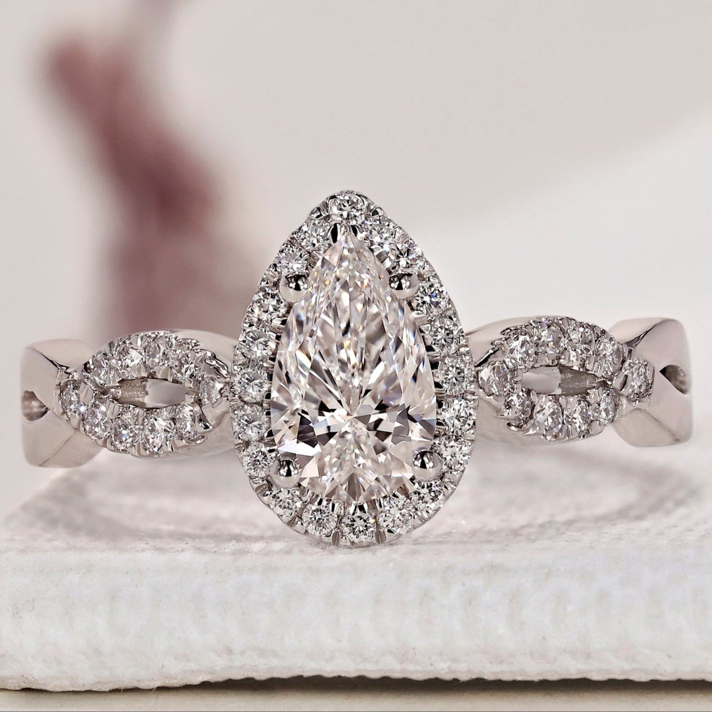 Pear Halo Engagement Ring - Twisted Pave