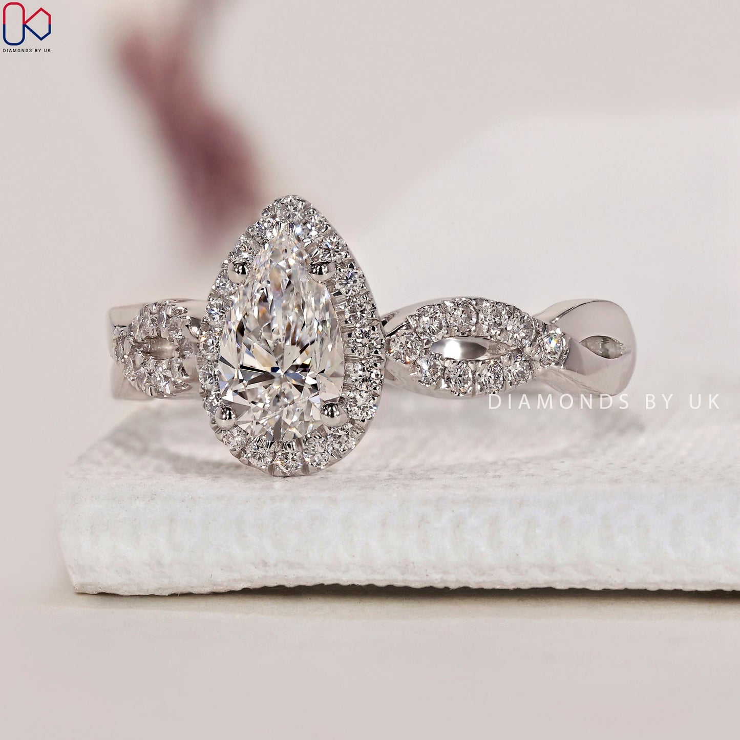 Pear Halo Engagement Ring - Twisted Pave