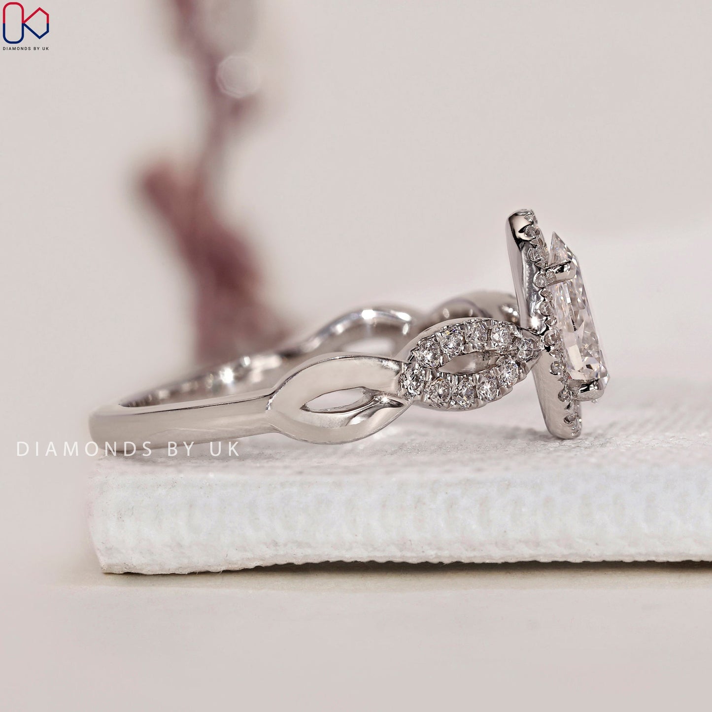 Pear Halo Engagement Ring - Twisted Pave