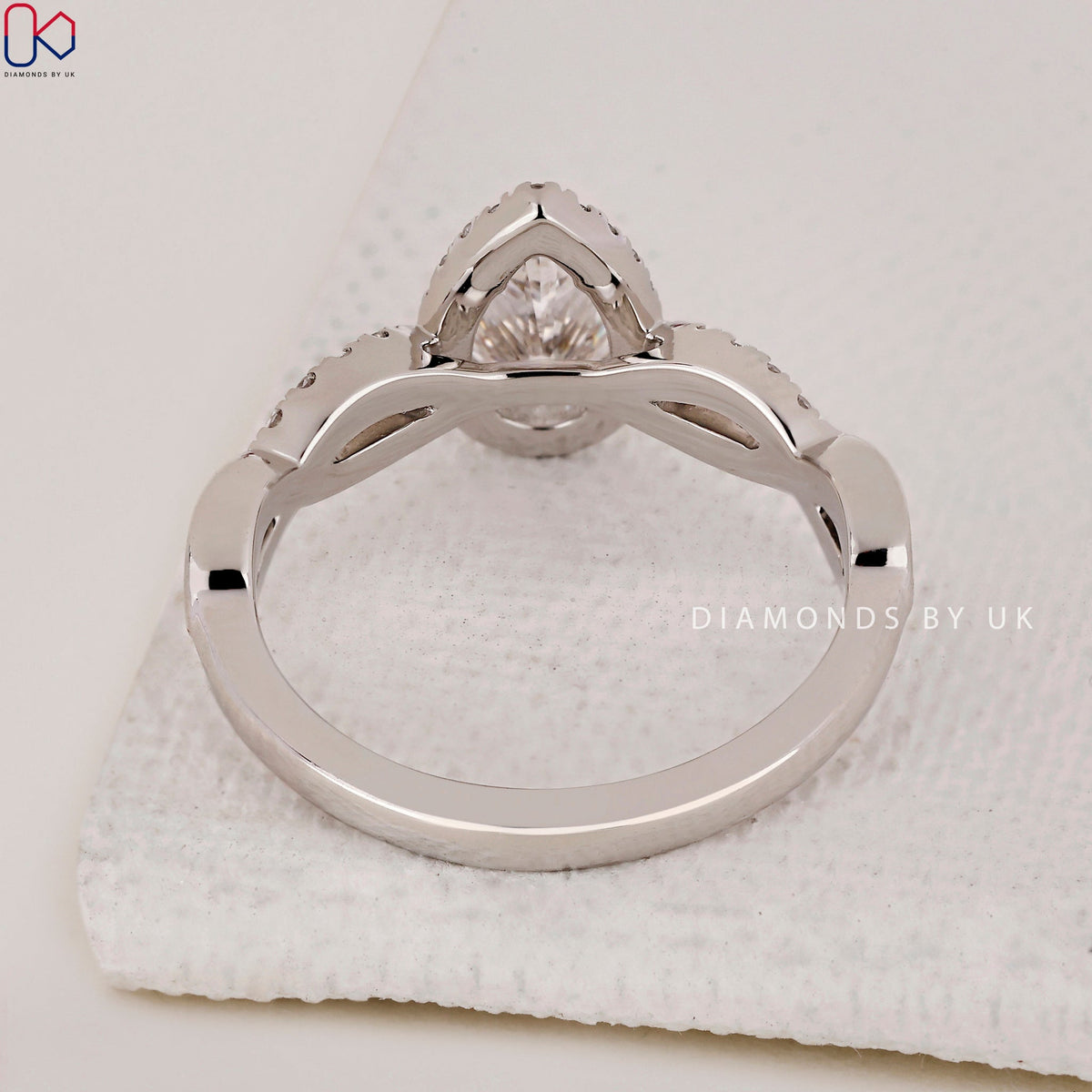 Pear Halo Engagement Ring - Twisted Pave