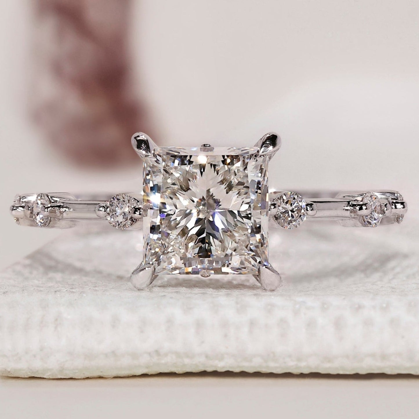 Princess Cut Diamond Engagement Ring - Distance Pave