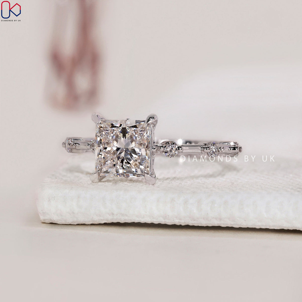 Princess Cut Diamond Engagement Ring - Distance Pave