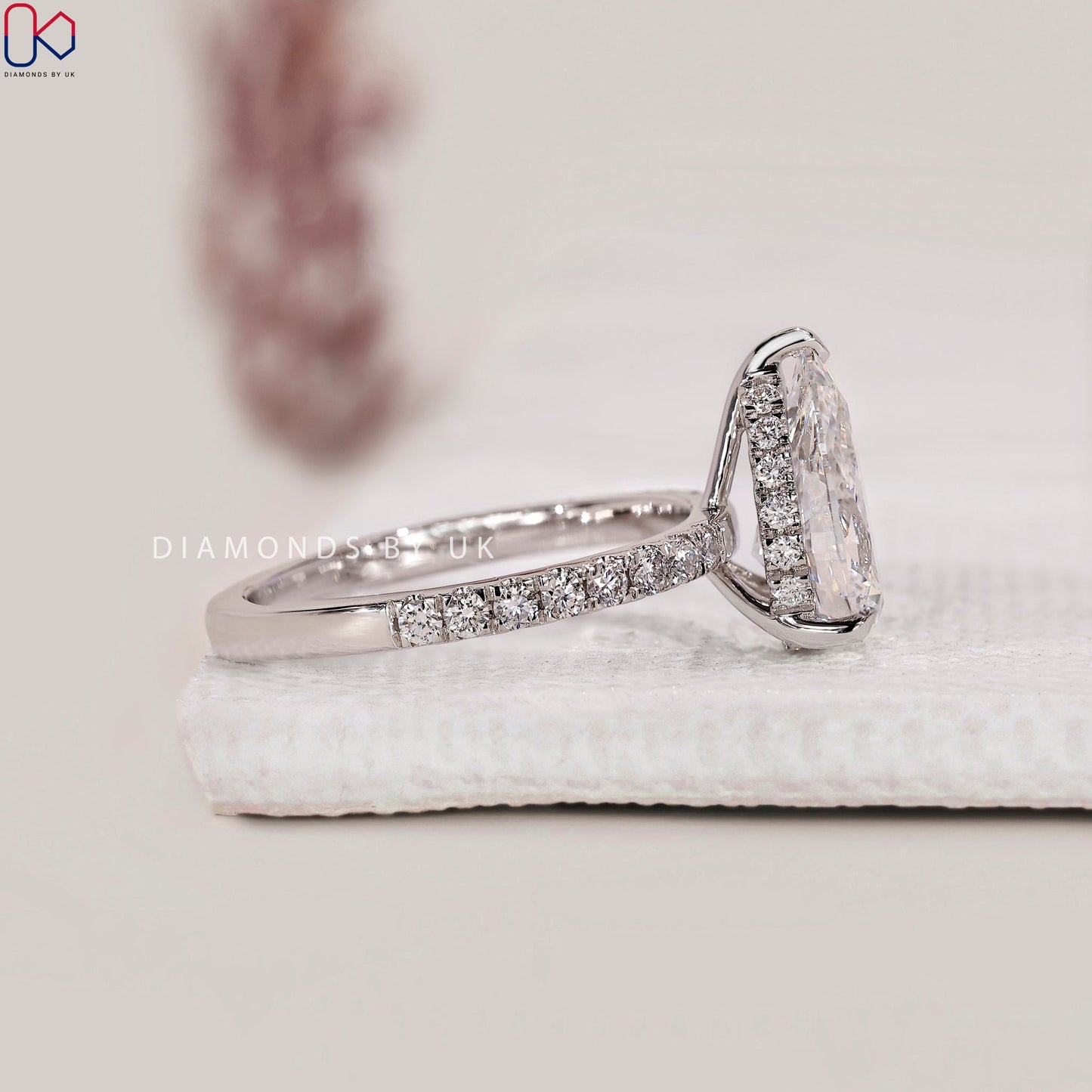 Pear Cut Hidden Halo Engagement Ring