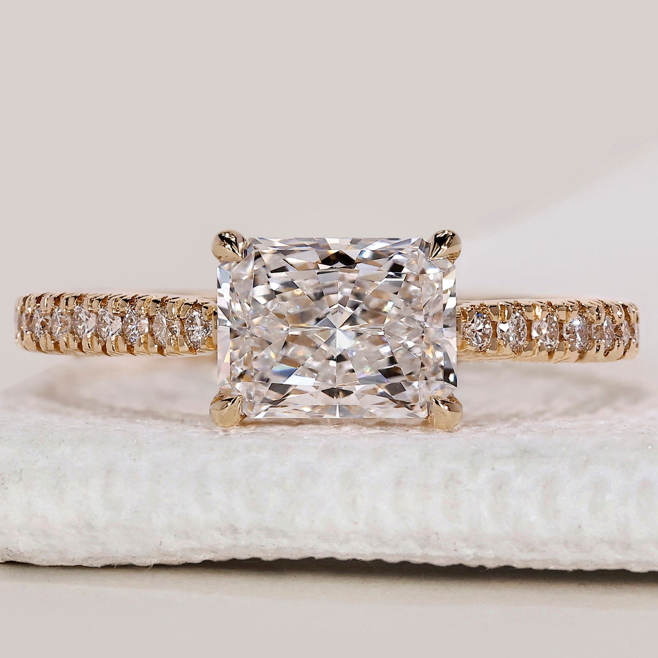Hidden Halo Radiant Cut Ring in Yellow Gold