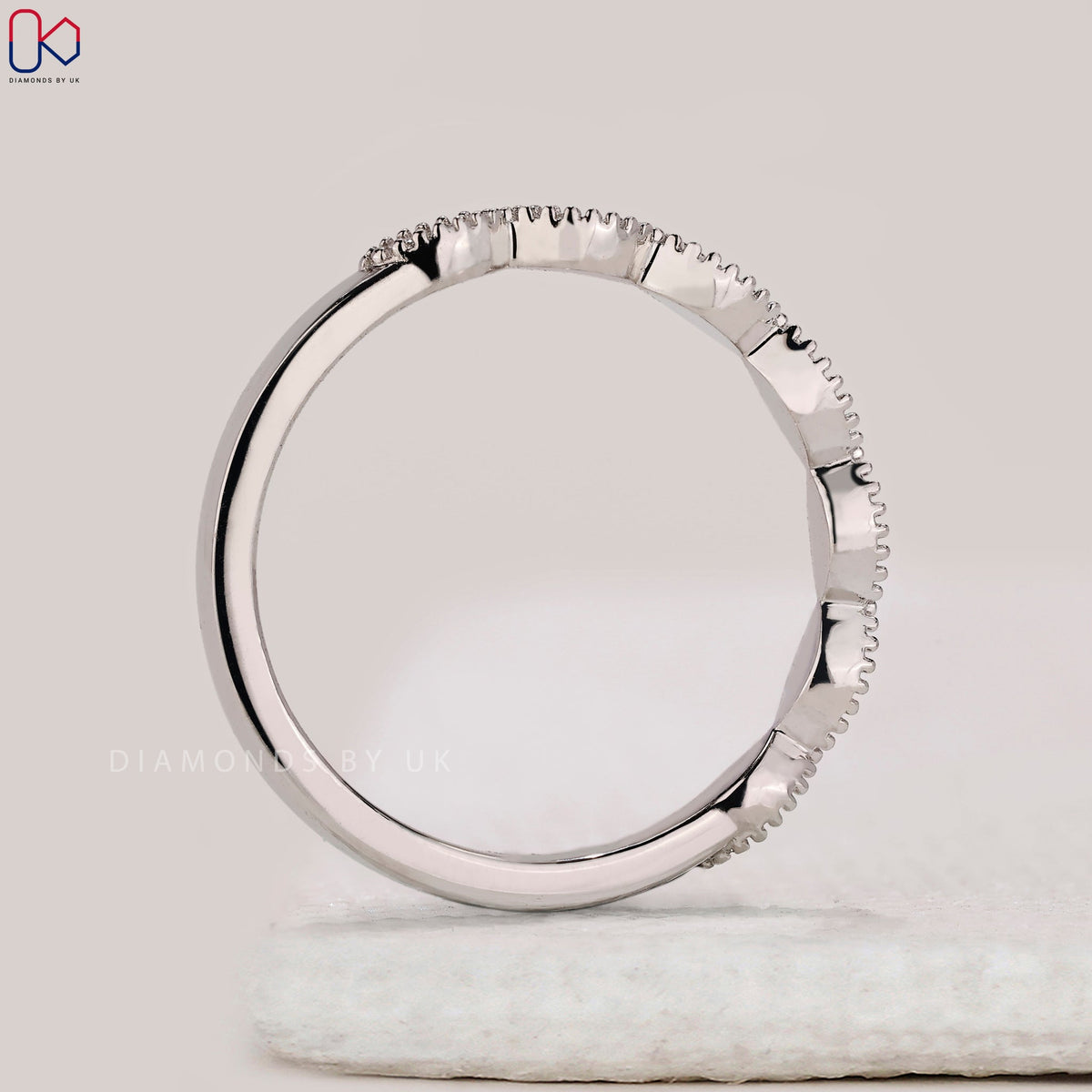 Round Diamond Half Eternity Milgrain Wedding Band