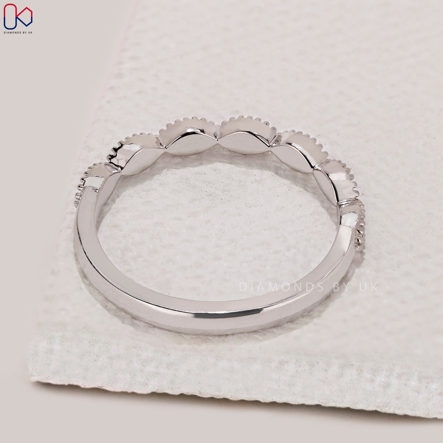 Round Diamond Half Eternity Milgrain Wedding Band