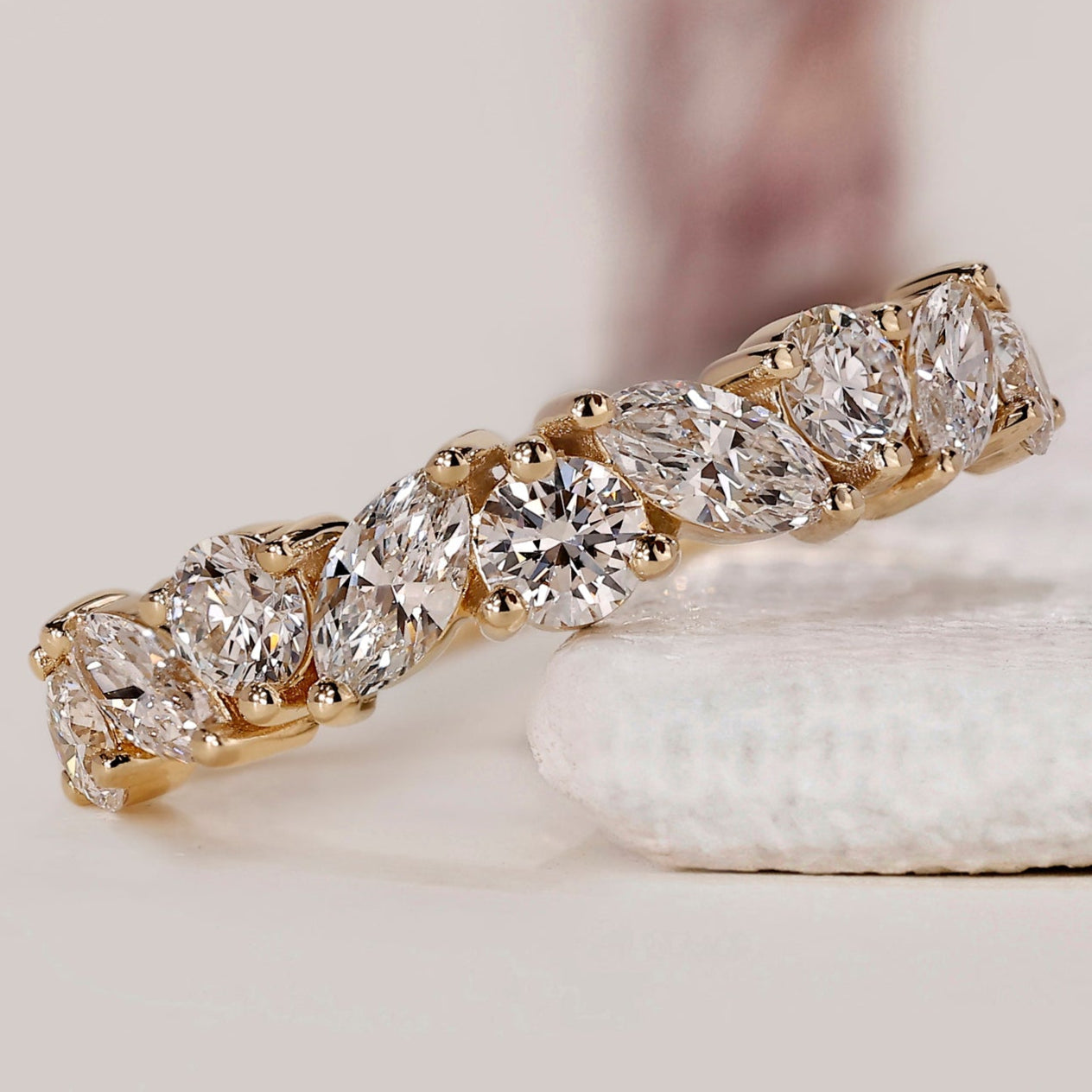 Marquise And Round Band In Half Eternity Style
