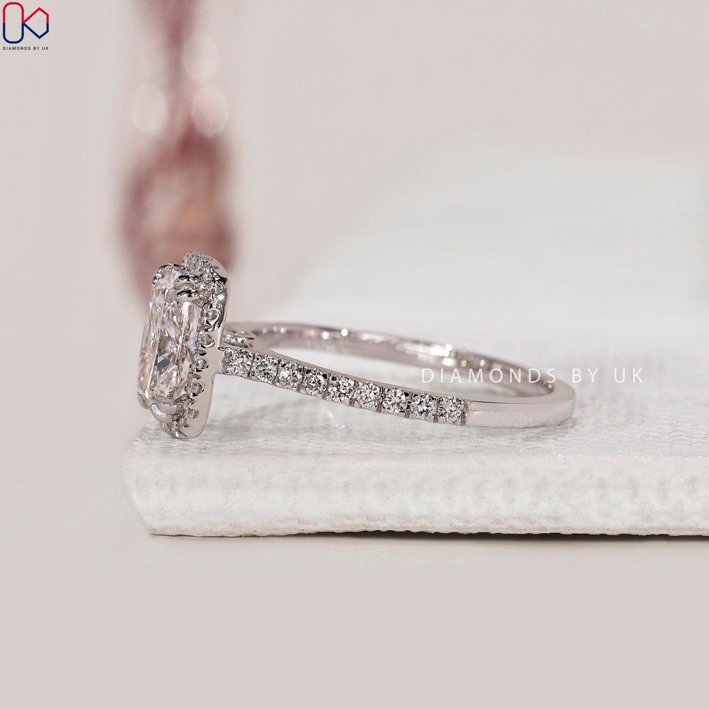 Elongated Cushion Cut Diamond Ring In White Gold