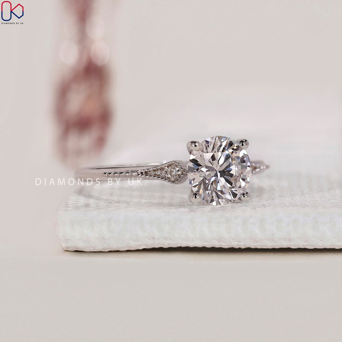 Round Diamond Engagement Ring In Milgrain Setting