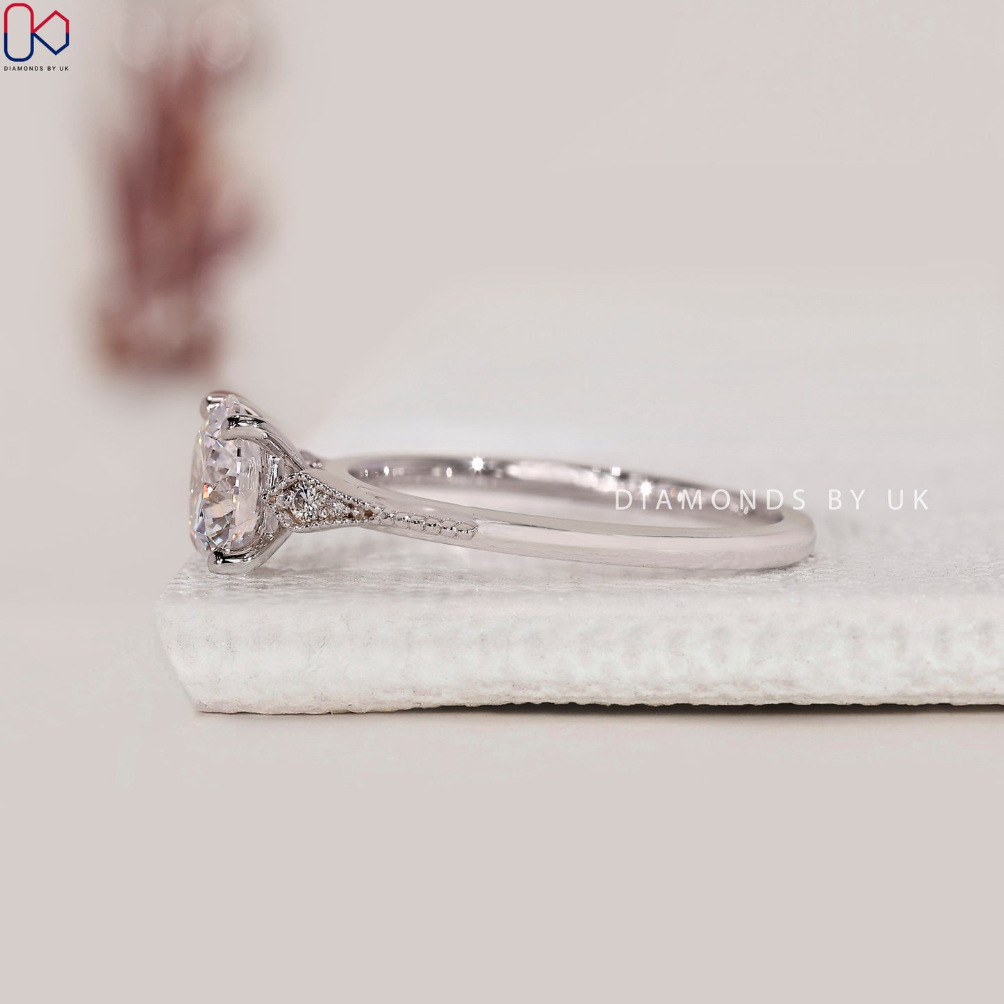 Round Diamond Engagement Ring In Milgrain Setting