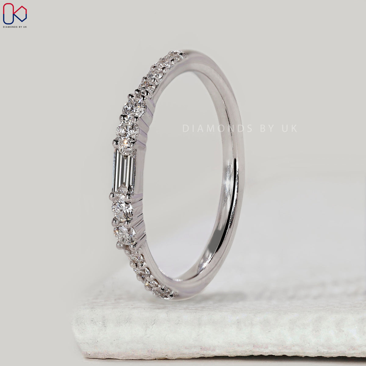 Half Eternity Baguette and Round Diamond Band