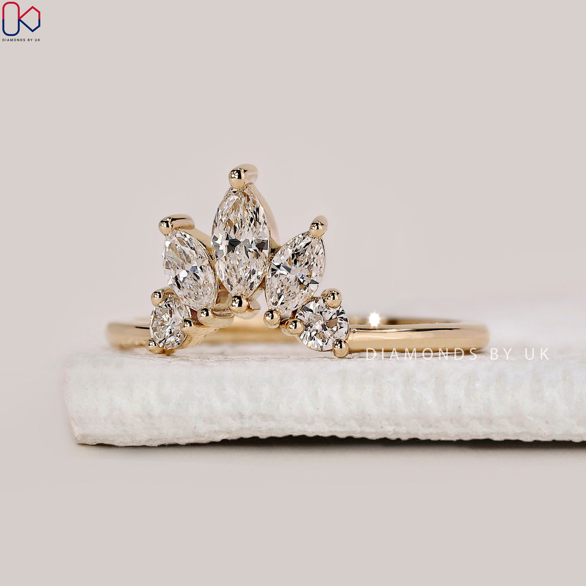 Crown Wedding Band With Marquise And Round Diamond
