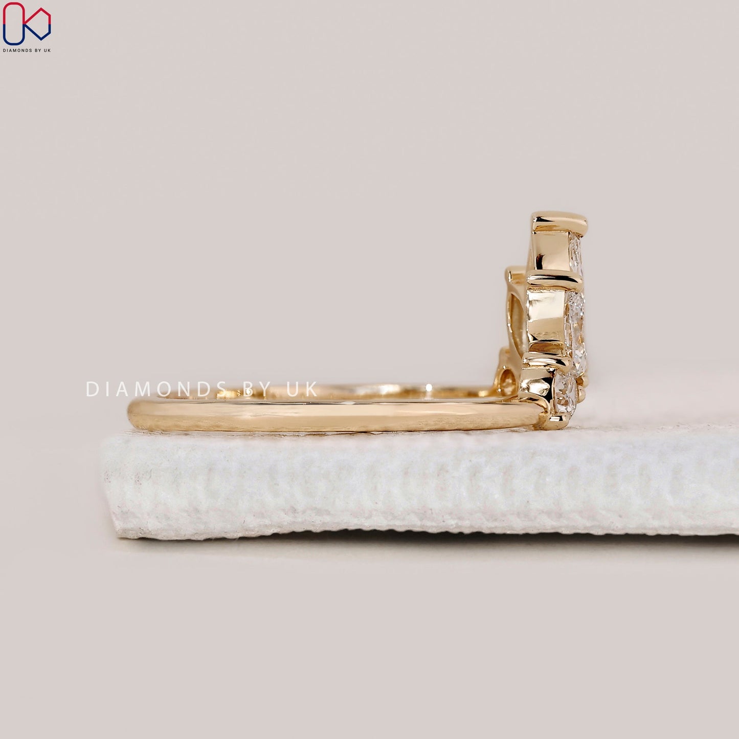 Crown Wedding Band With Marquise And Round Diamond