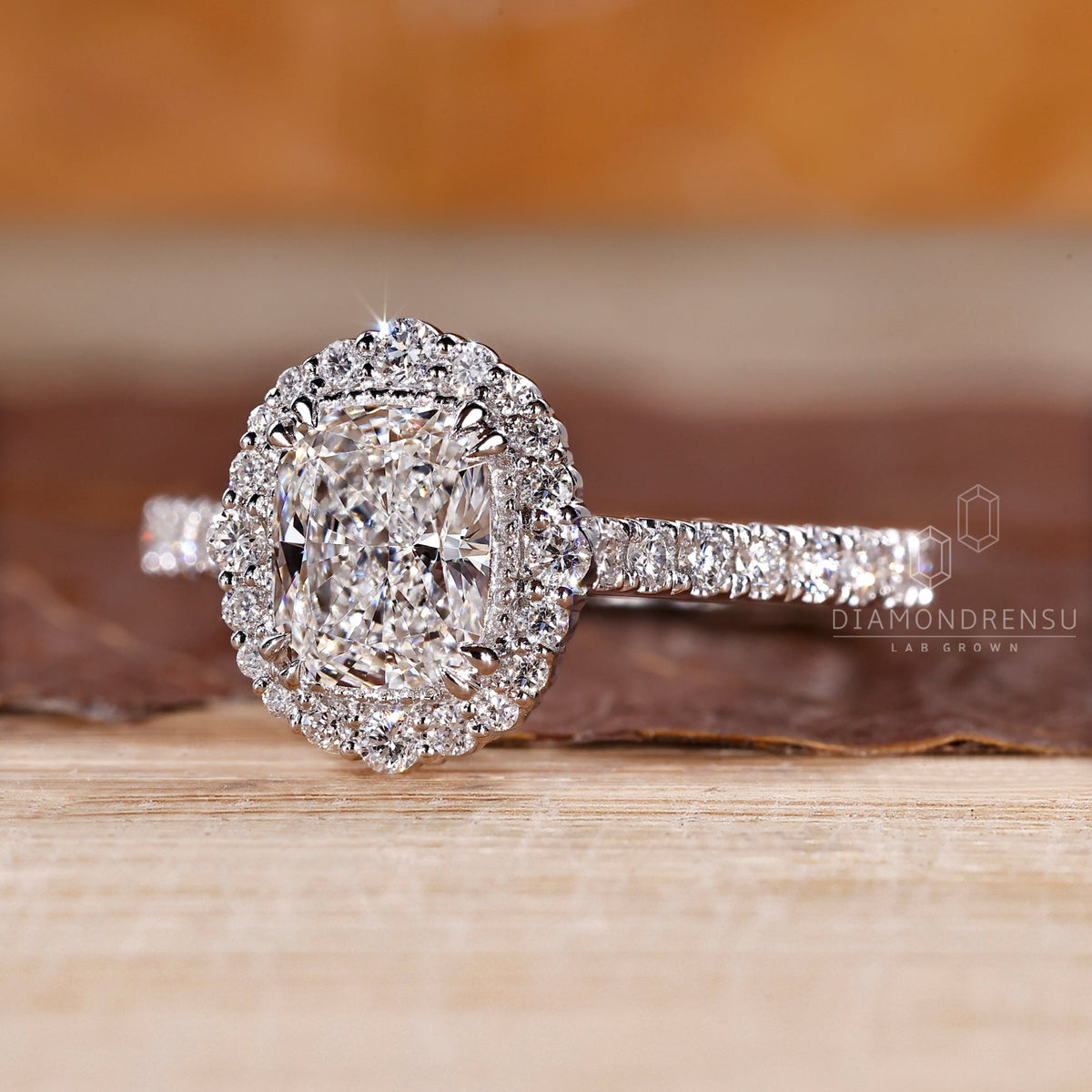 Elongated Cushion Engagement Ring in Cathedral Setting