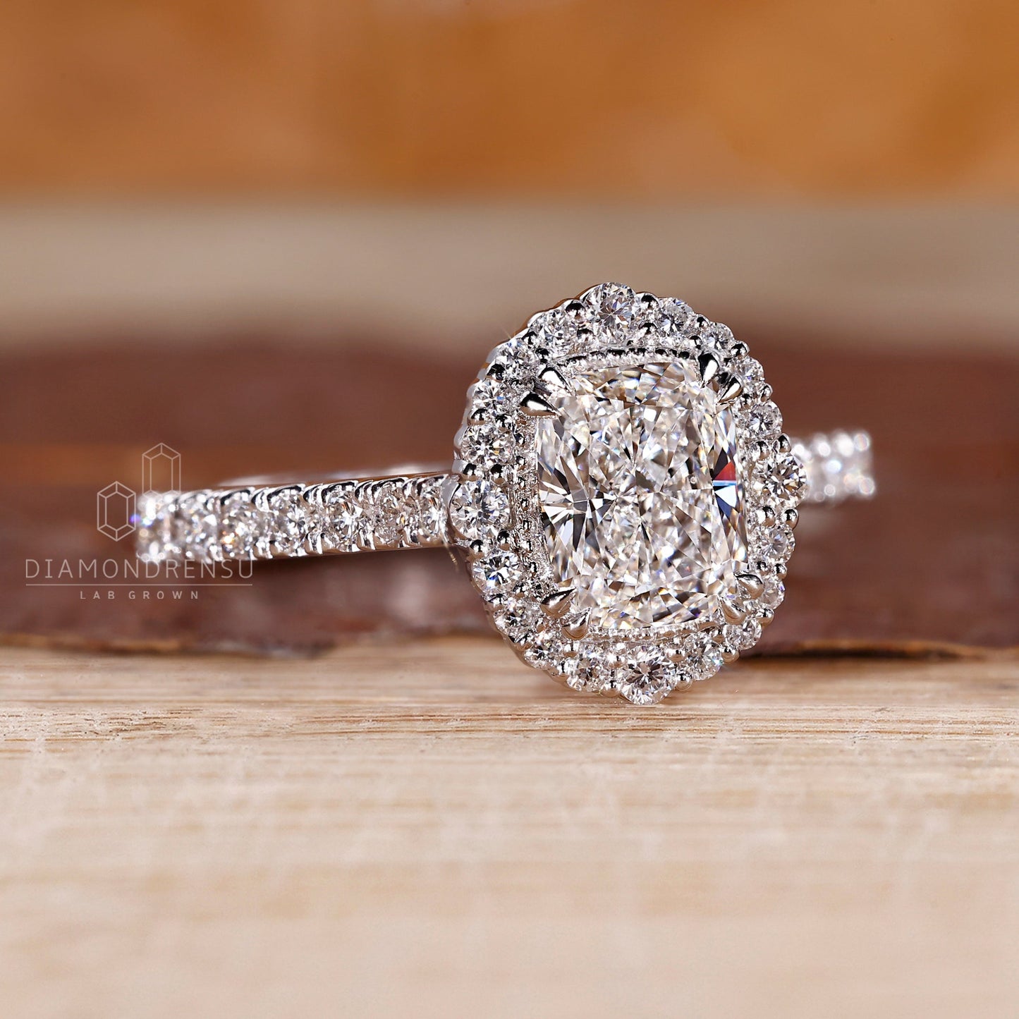 Elongated Cushion Engagement Ring in Cathedral Setting