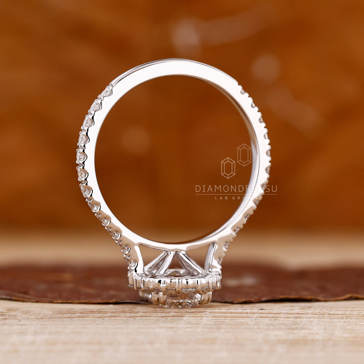 Elongated Cushion Engagement Ring in Cathedral Setting