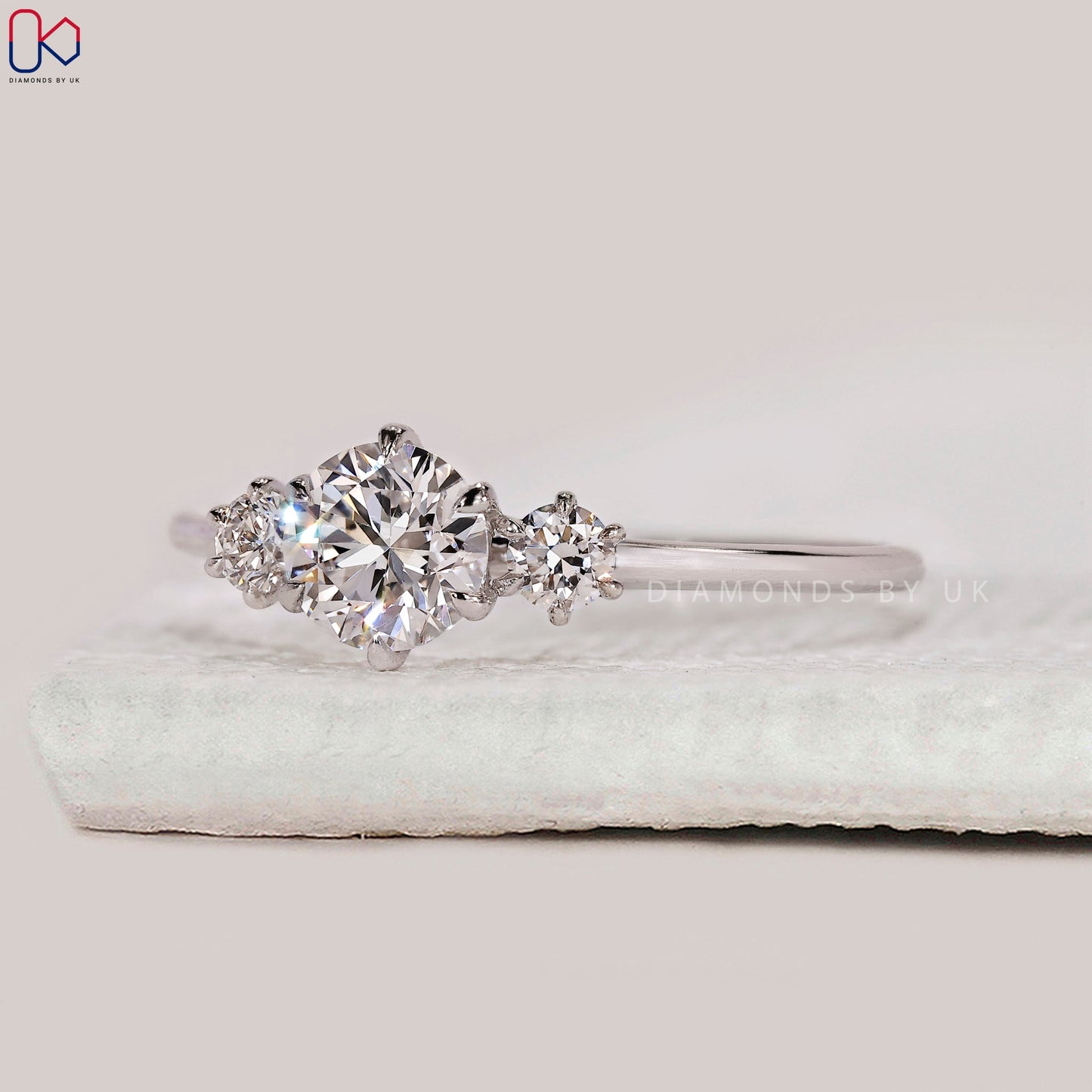 White Gold 3 Stone Round Diamond Ring