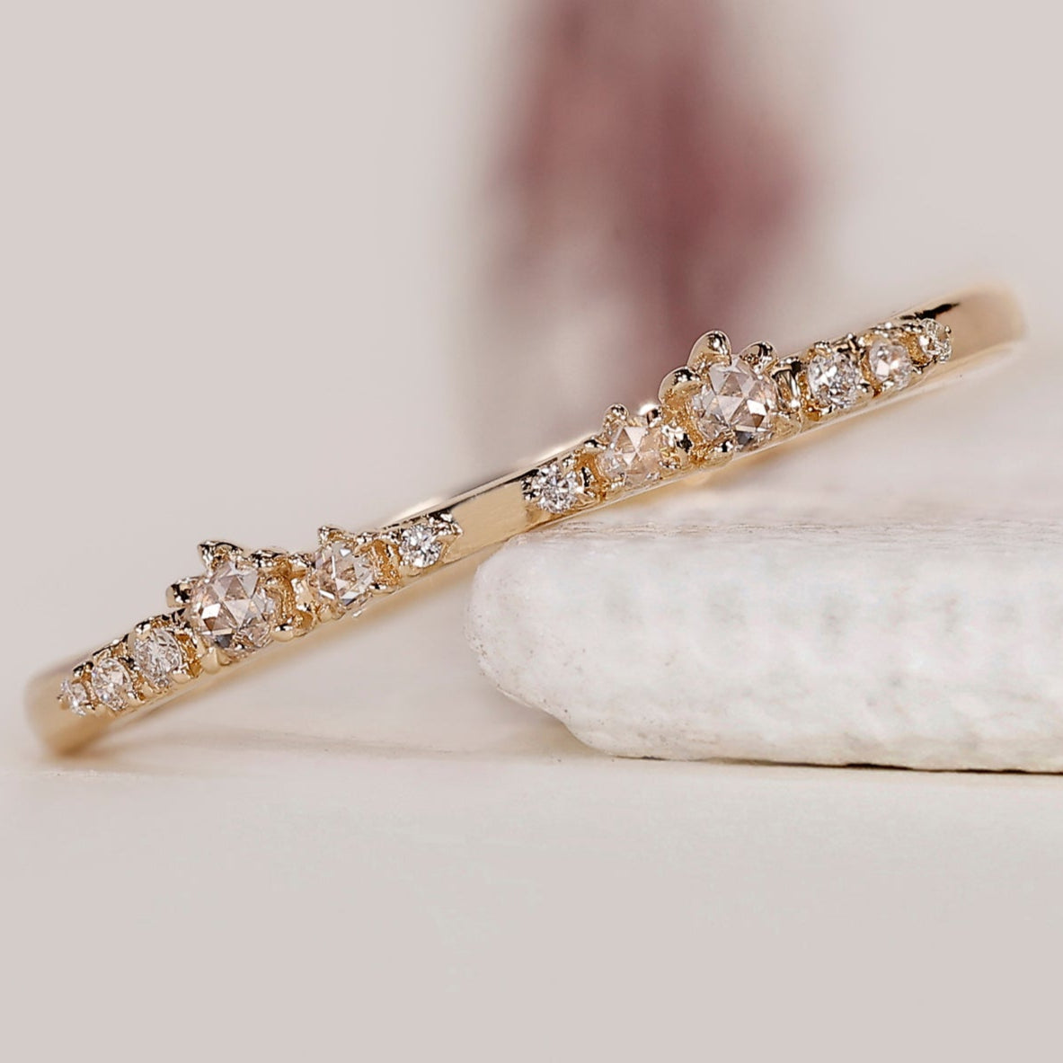Round And Round Rose Cut Pave Set Wedding Band
